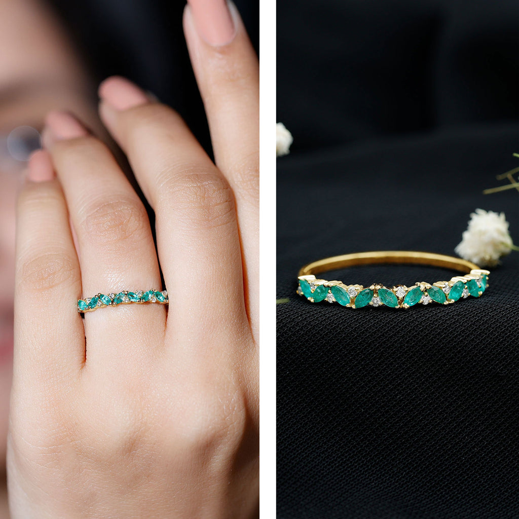 Marquise Emerald and Diamond Half Eternity Ring