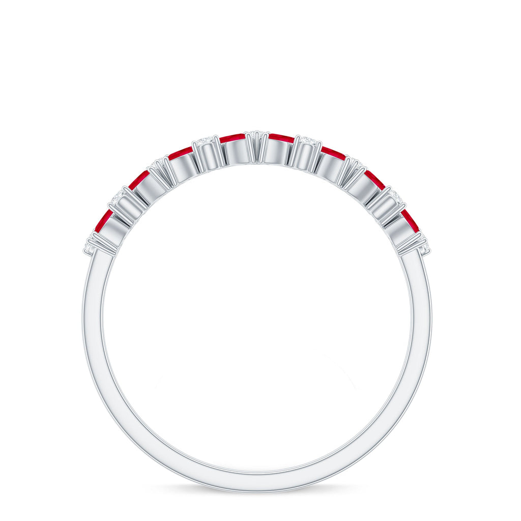 Natural Marquise Ruby Half Eternity Ring with Diamond