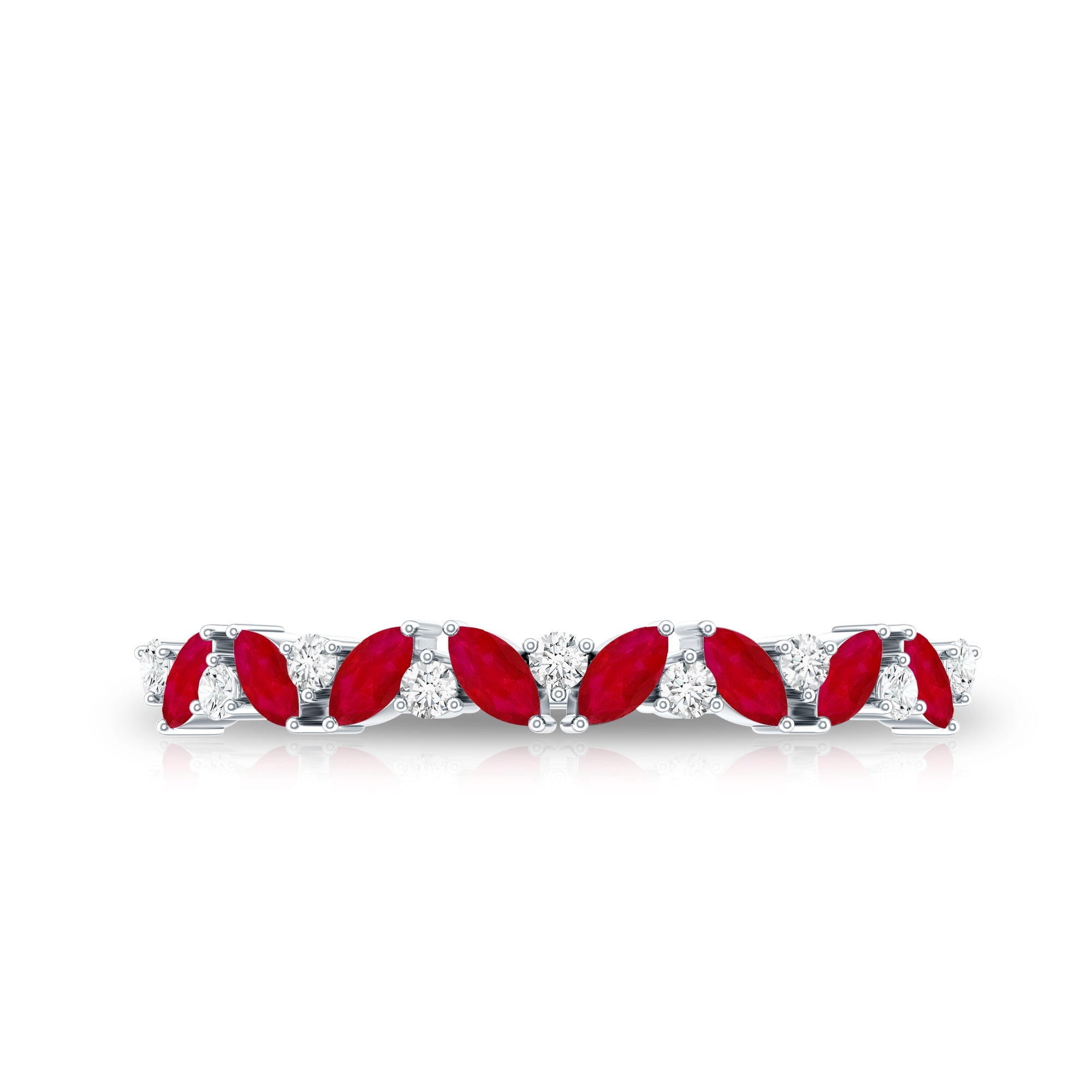 Natural Marquise Ruby Half Eternity Ring with Diamond