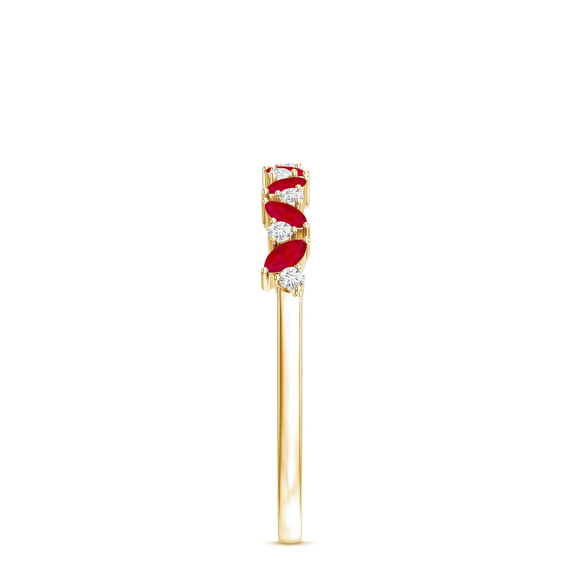 Natural Marquise Ruby Half Eternity Ring with Diamond