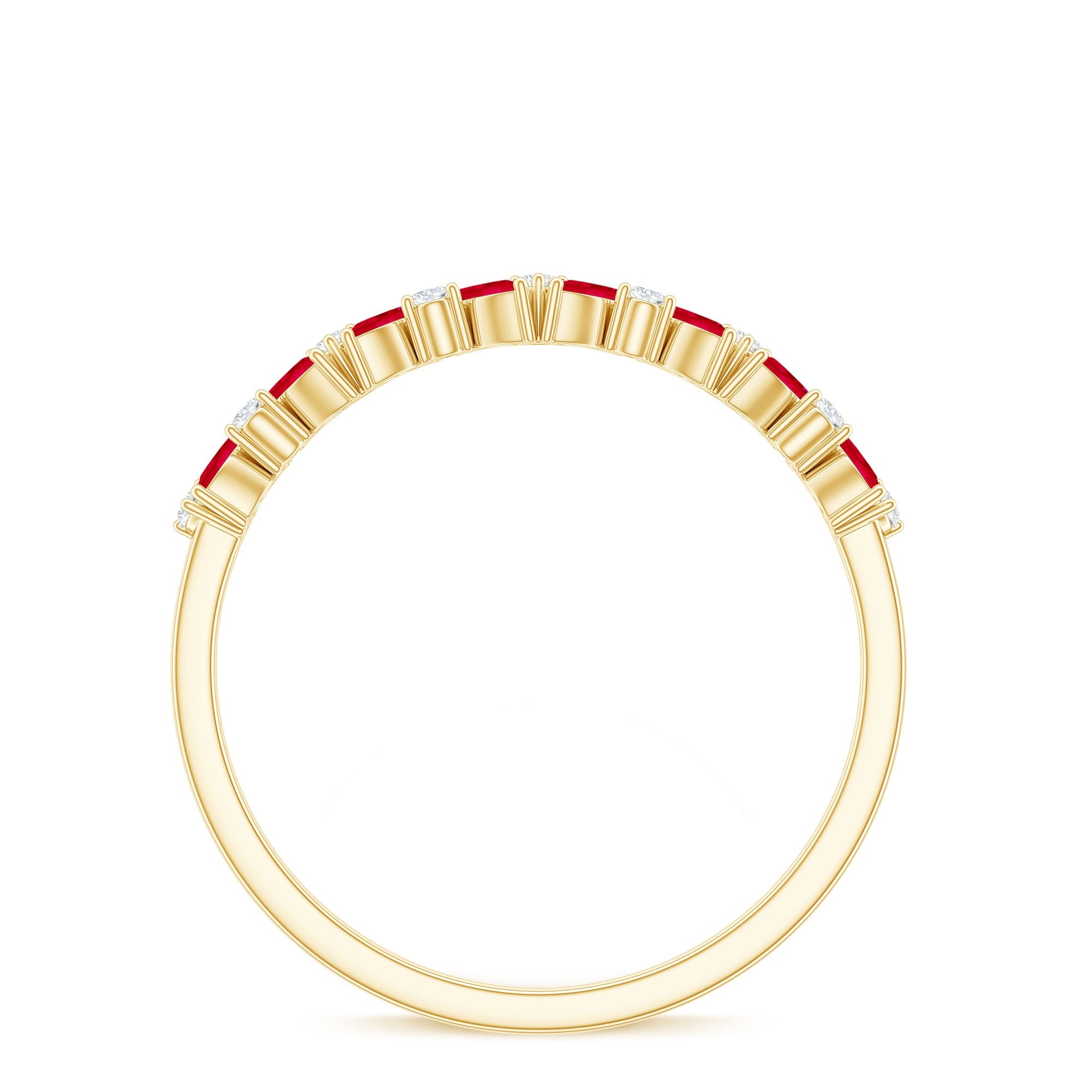 Natural Marquise Ruby Half Eternity Ring with Diamond