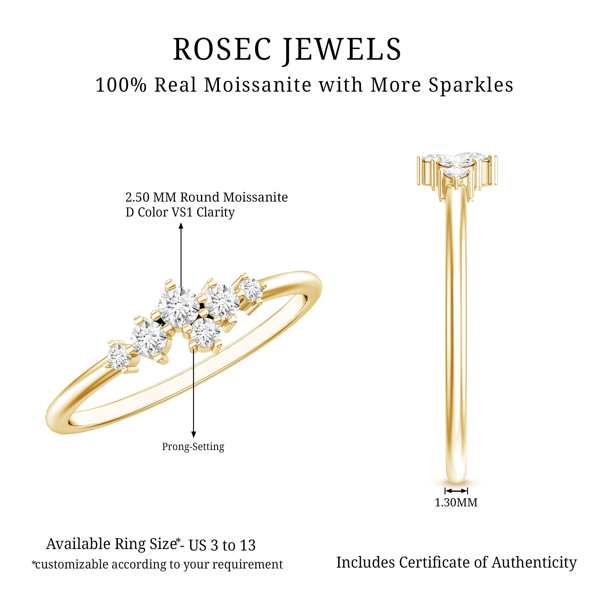 Certified Moissanite Cluster Promise Ring