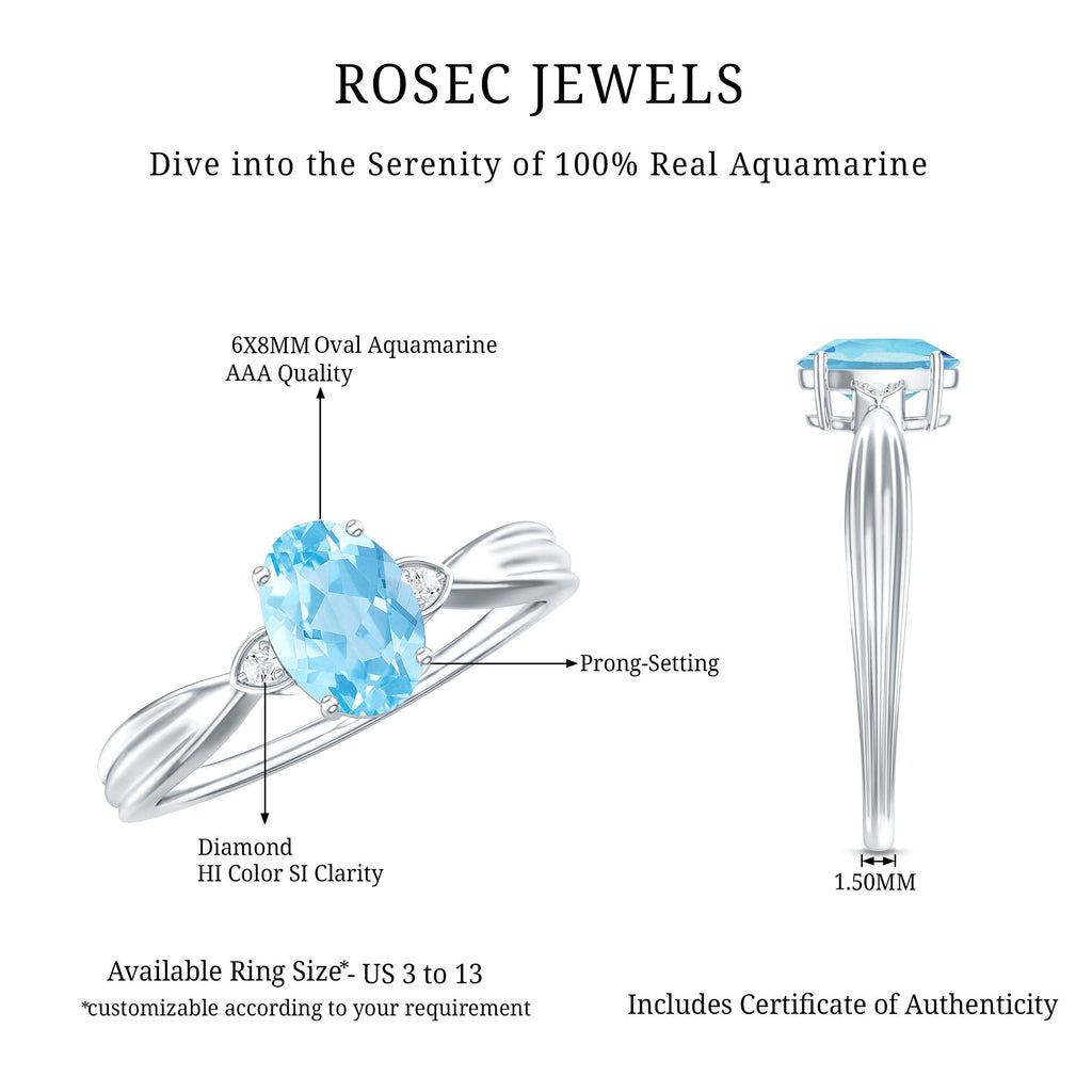 Certified Real Oval Aquamarine Engagement Ring for Women