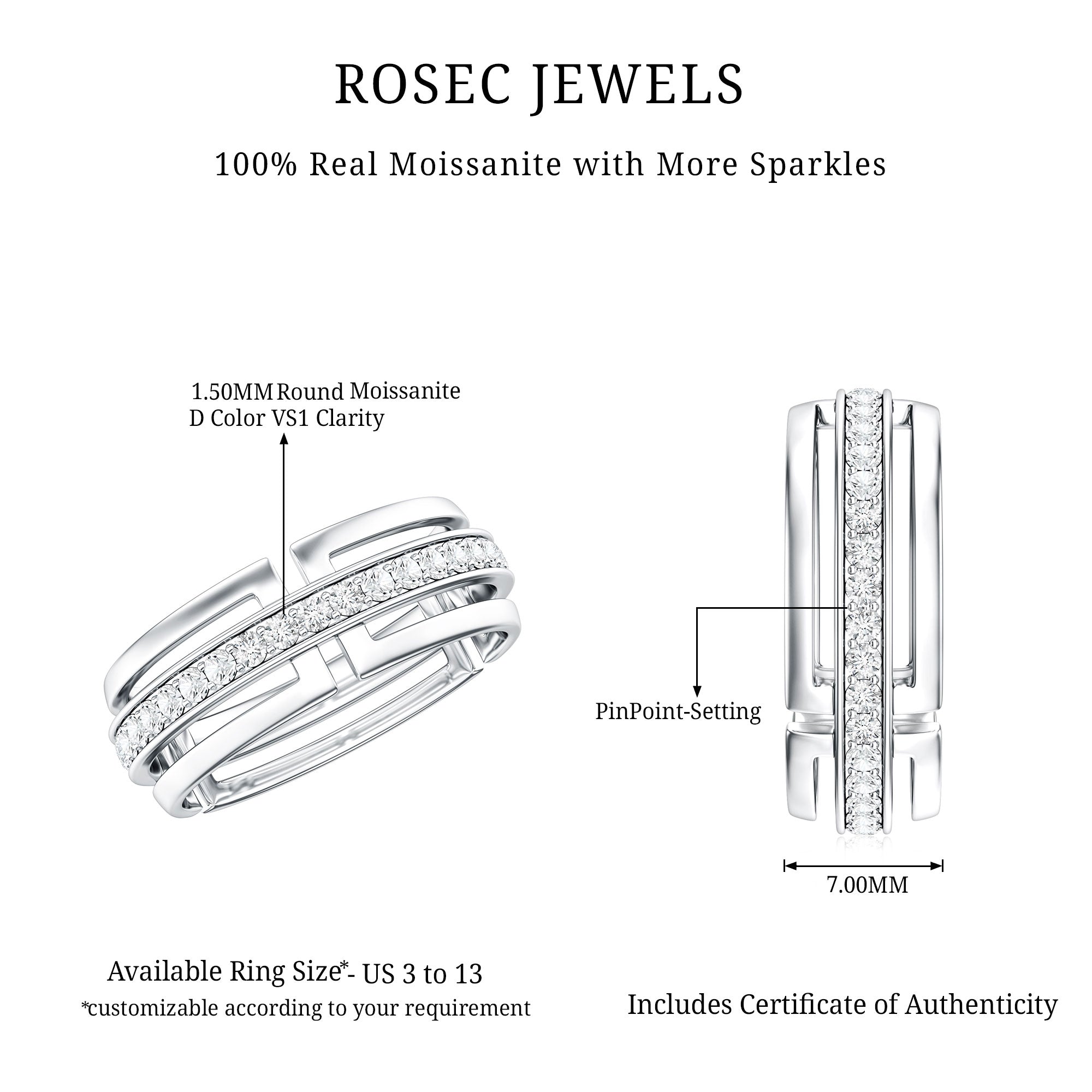 Moissanite Wedding Band in Pinpoint Setting