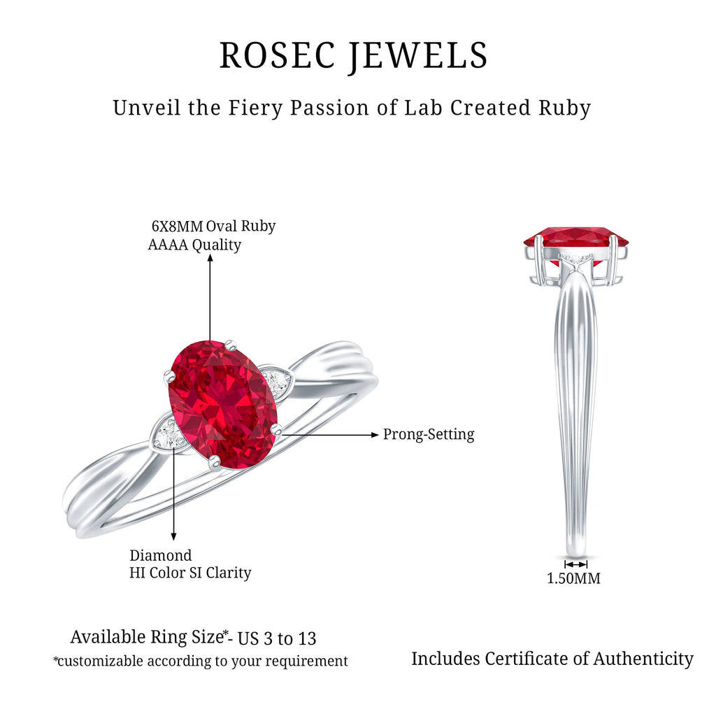 Oval Shaped 1.5 Carat Lab Created Ruby Solitaire Engagement Ring