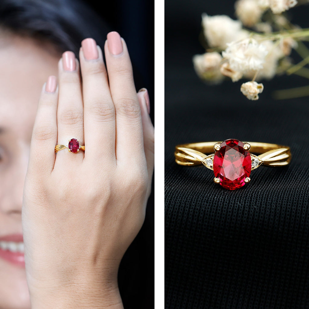 Oval Shaped 1.5 Carat Lab Created Ruby Solitaire Engagement Ring