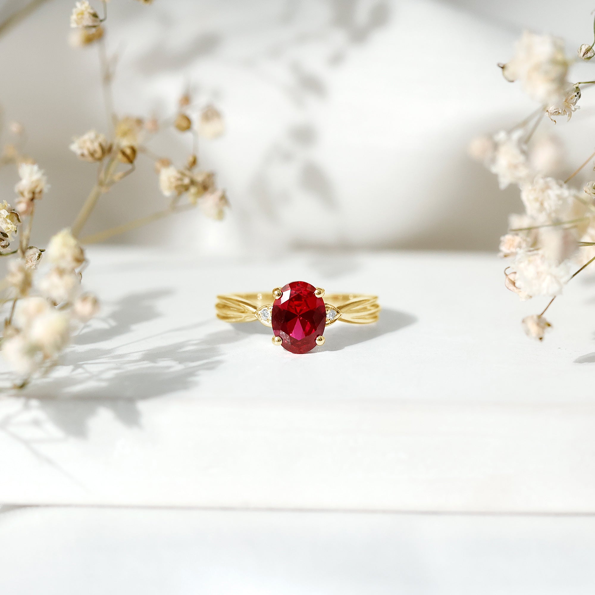 Oval Shaped 1.5 Carat Lab Created Ruby Solitaire Engagement Ring
