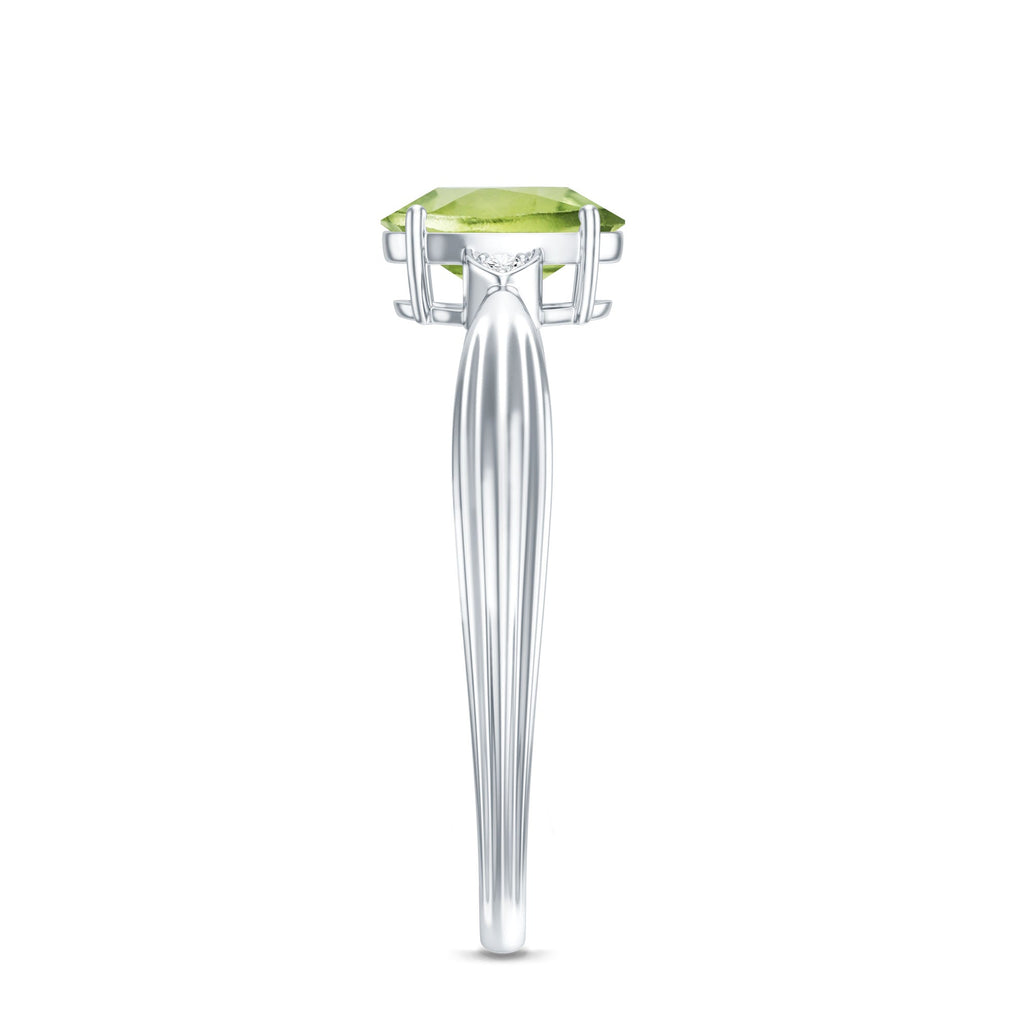 Natural 1 Carat Peridot Oval Engagement Ring with Diamond