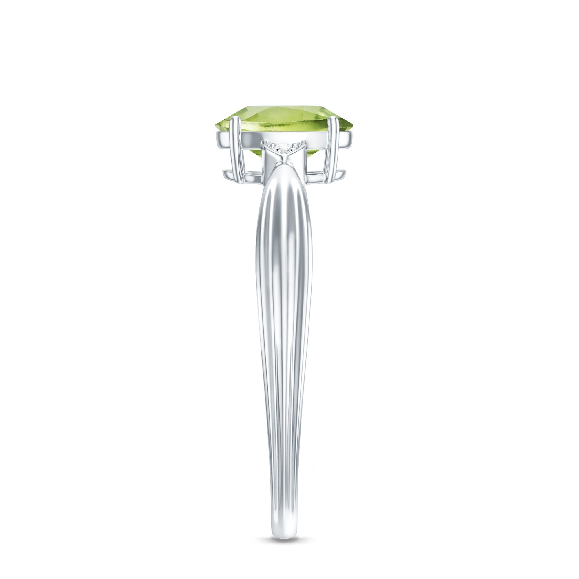 Natural 1 Carat Peridot Oval Engagement Ring with Diamond