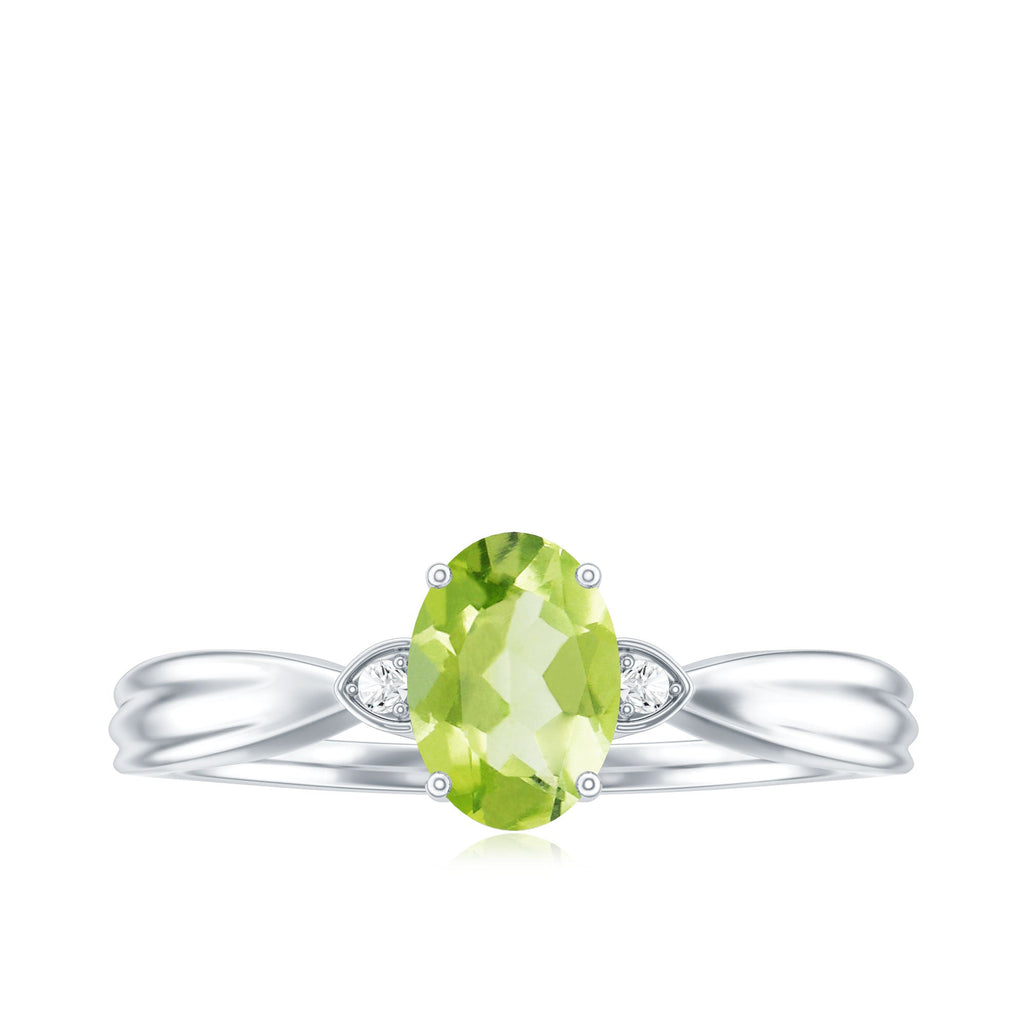 Natural 1 Carat Peridot Oval Engagement Ring with Diamond