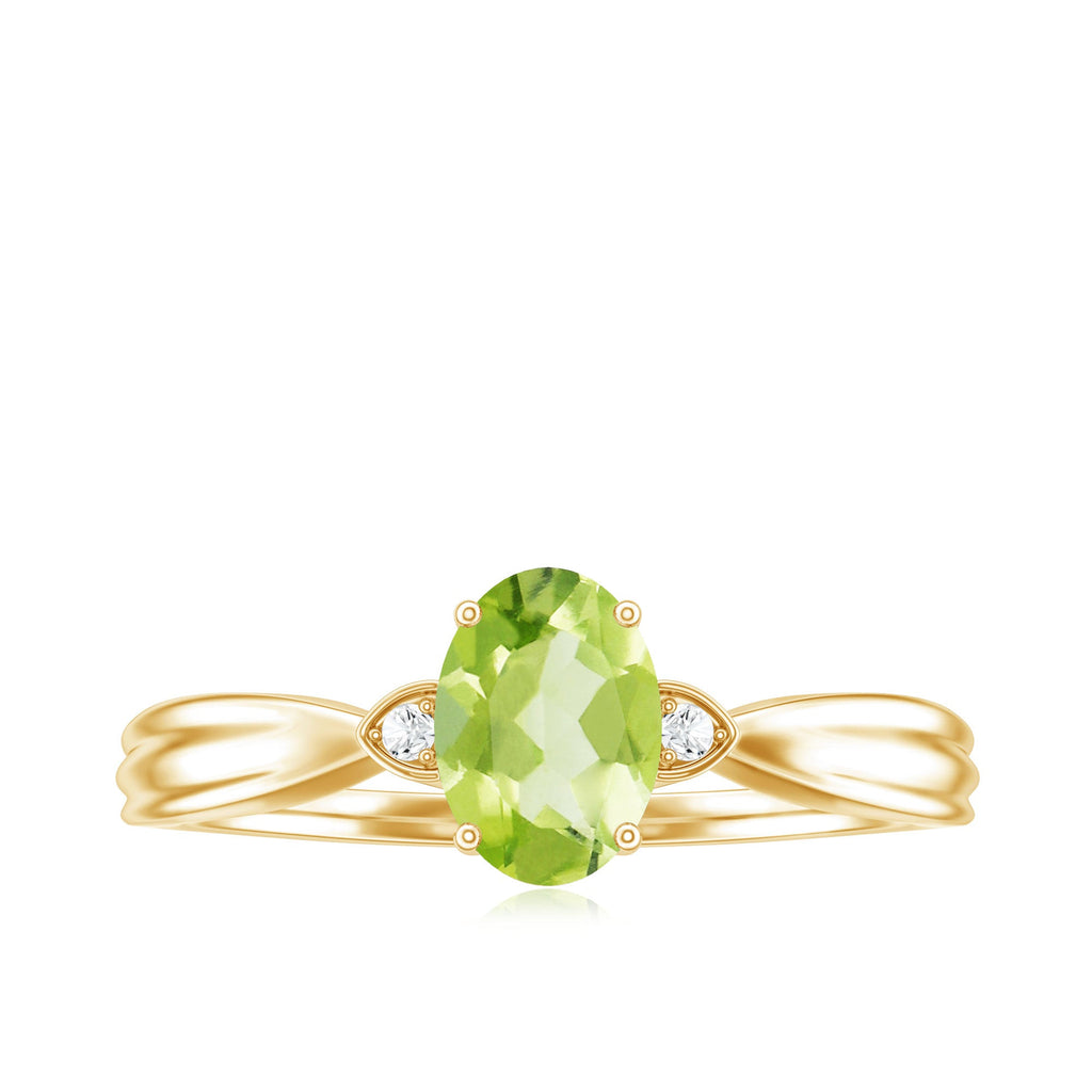Natural 1 Carat Peridot Oval Engagement Ring with Diamond