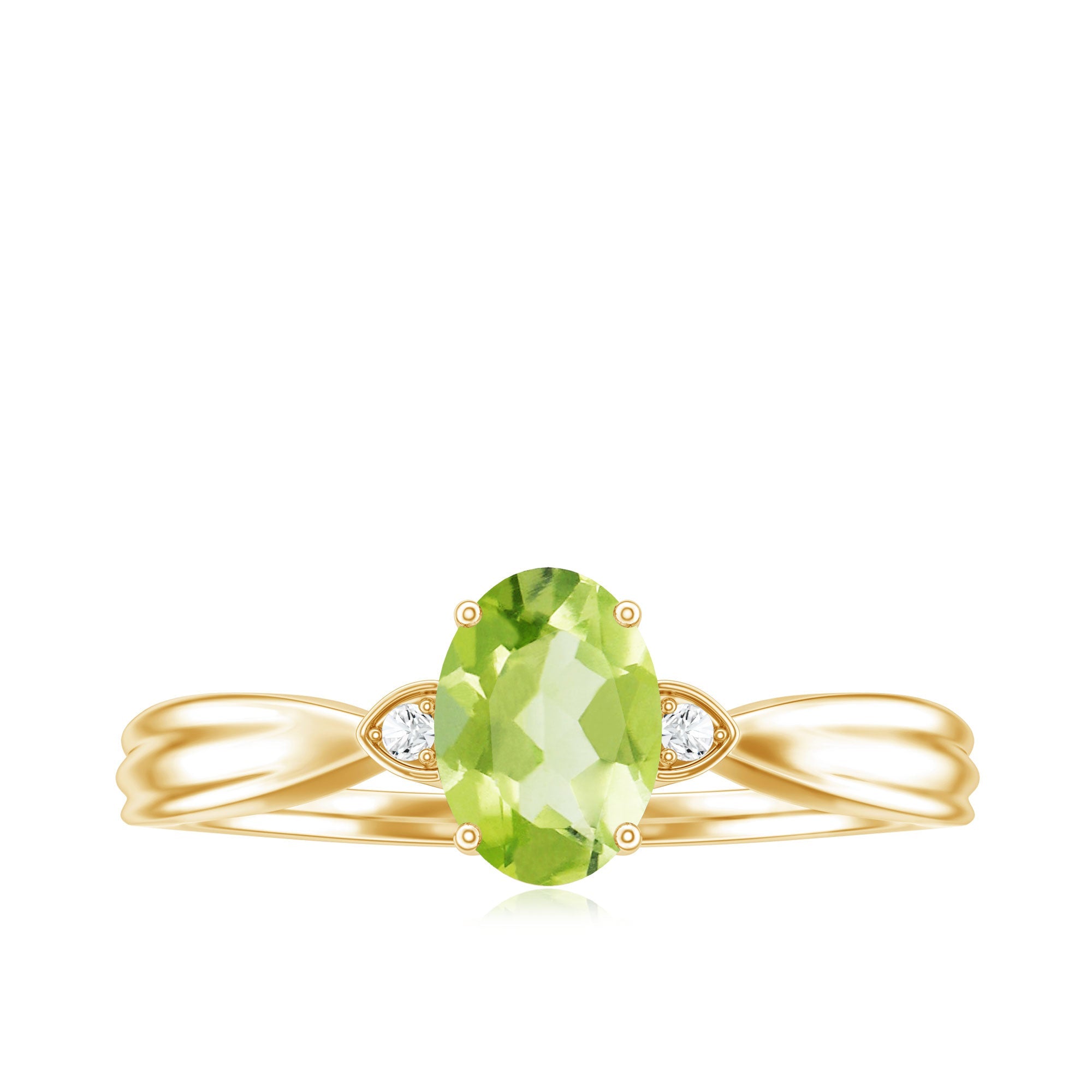 Natural 1 Carat Peridot Oval Engagement Ring with Diamond