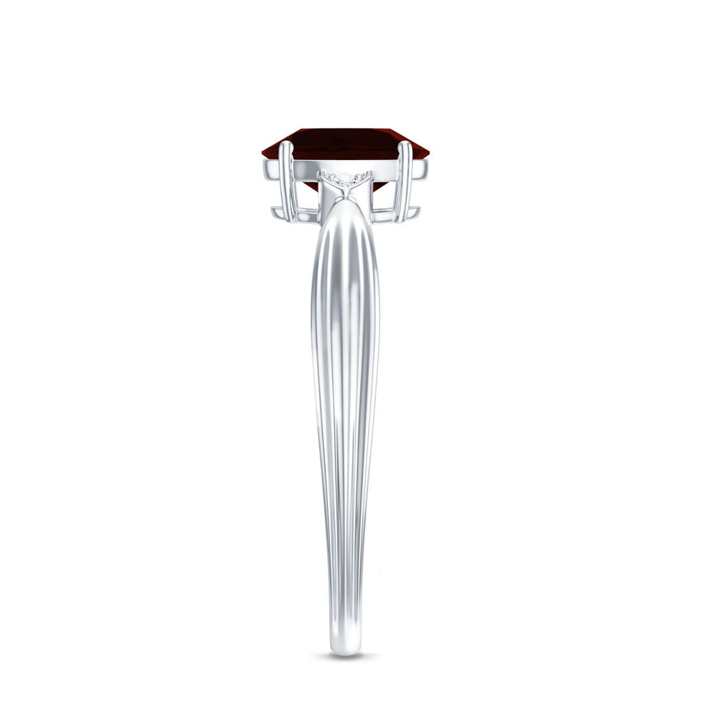 Certified Natural Garnet Diamond Oval Engagement Ring with Pinched Shank
