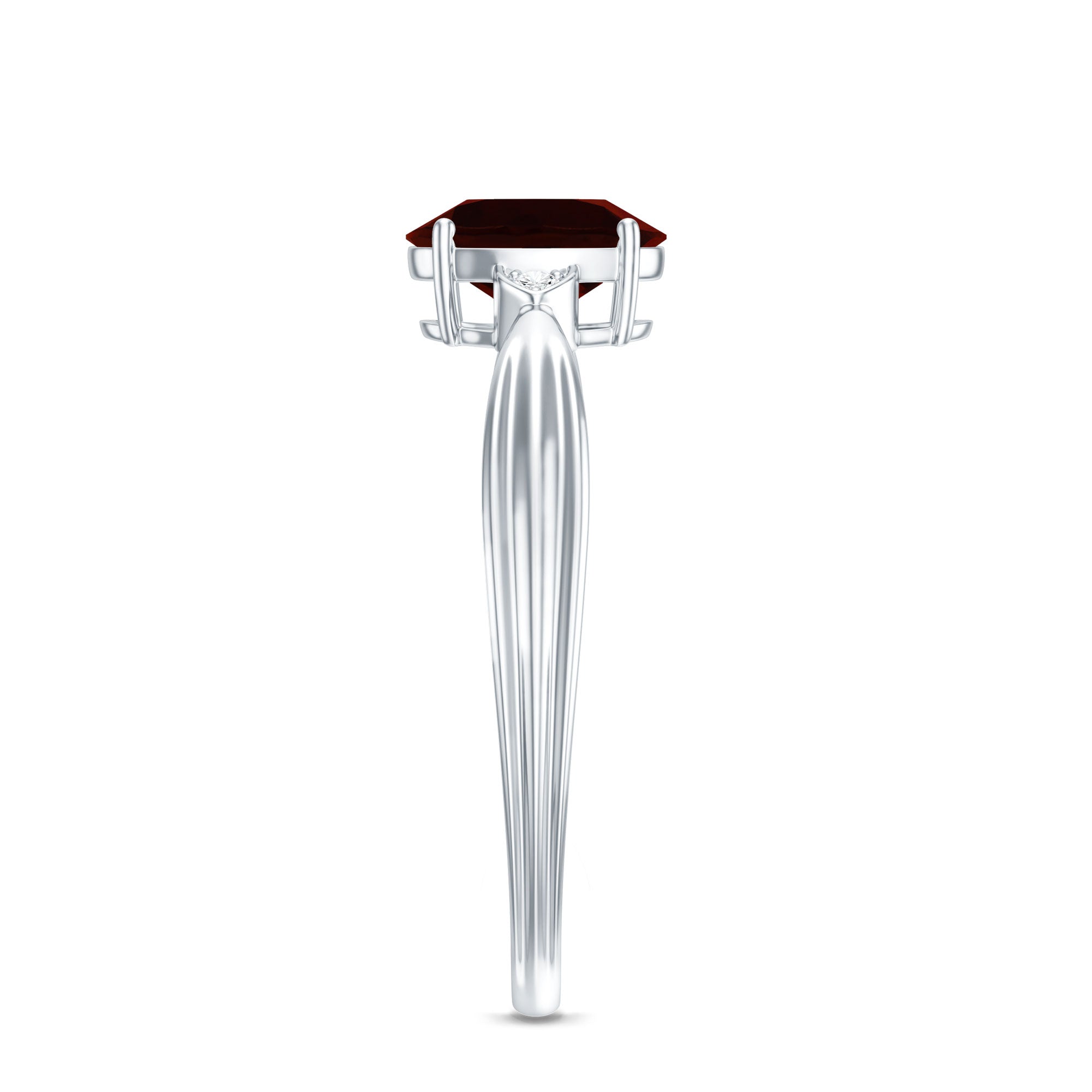 Certified Natural Garnet Diamond Oval Engagement Ring with Pinched Shank