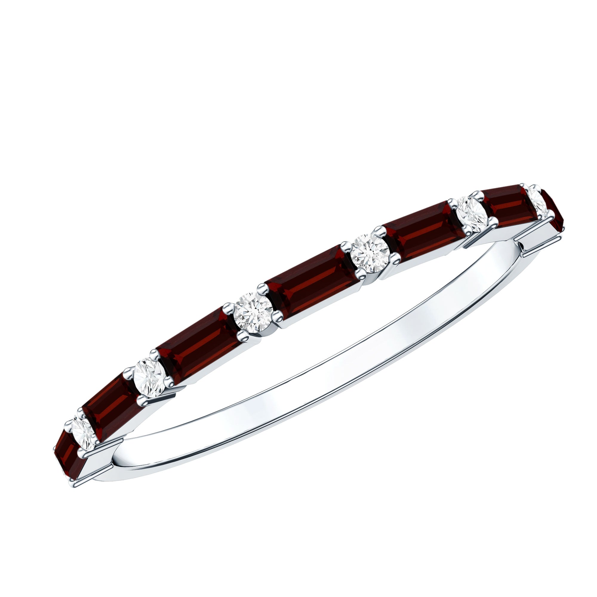 Natural Baguette Garnet Diamond Half Eternity Band With Certificate