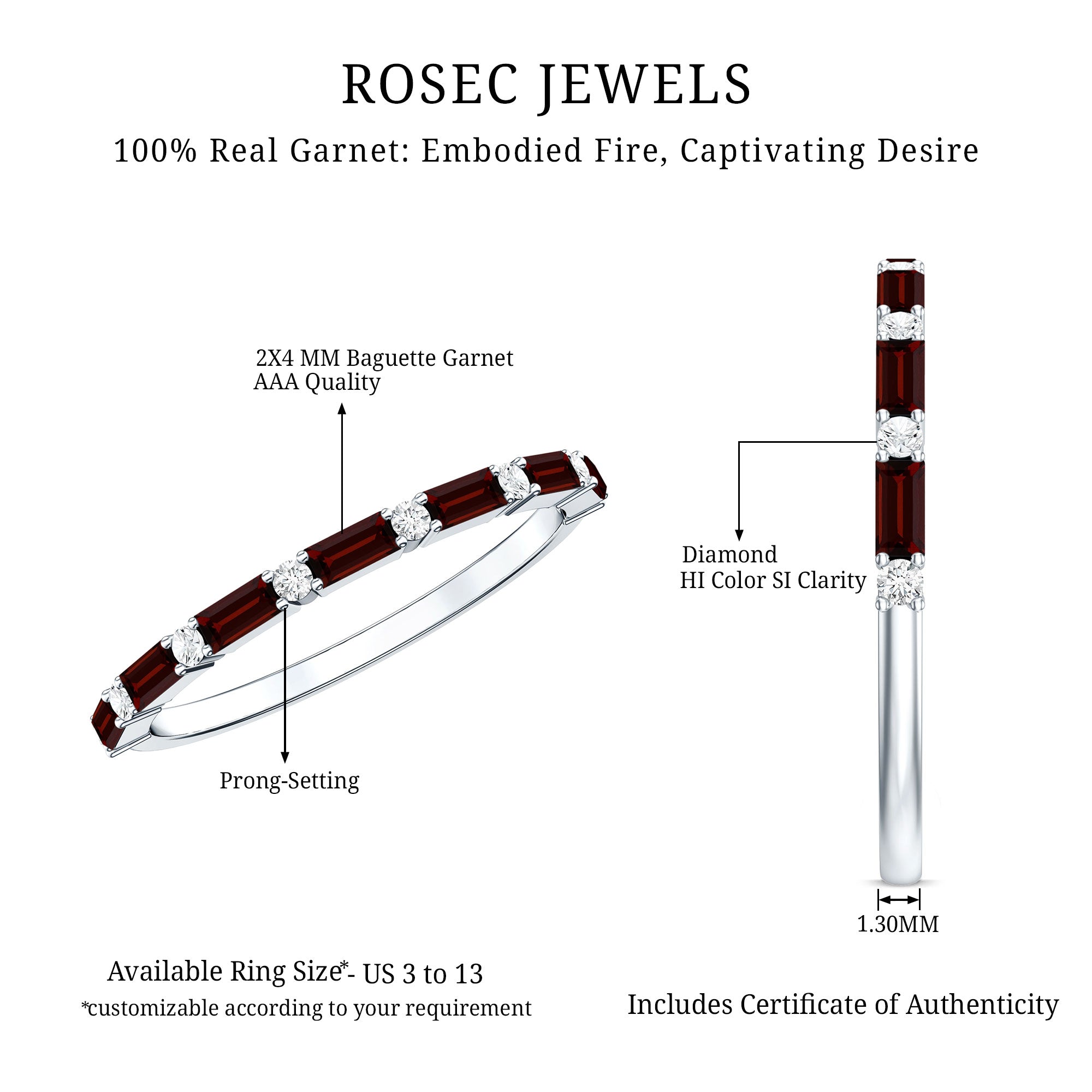 Natural Baguette Garnet Diamond Half Eternity Band With Certificate