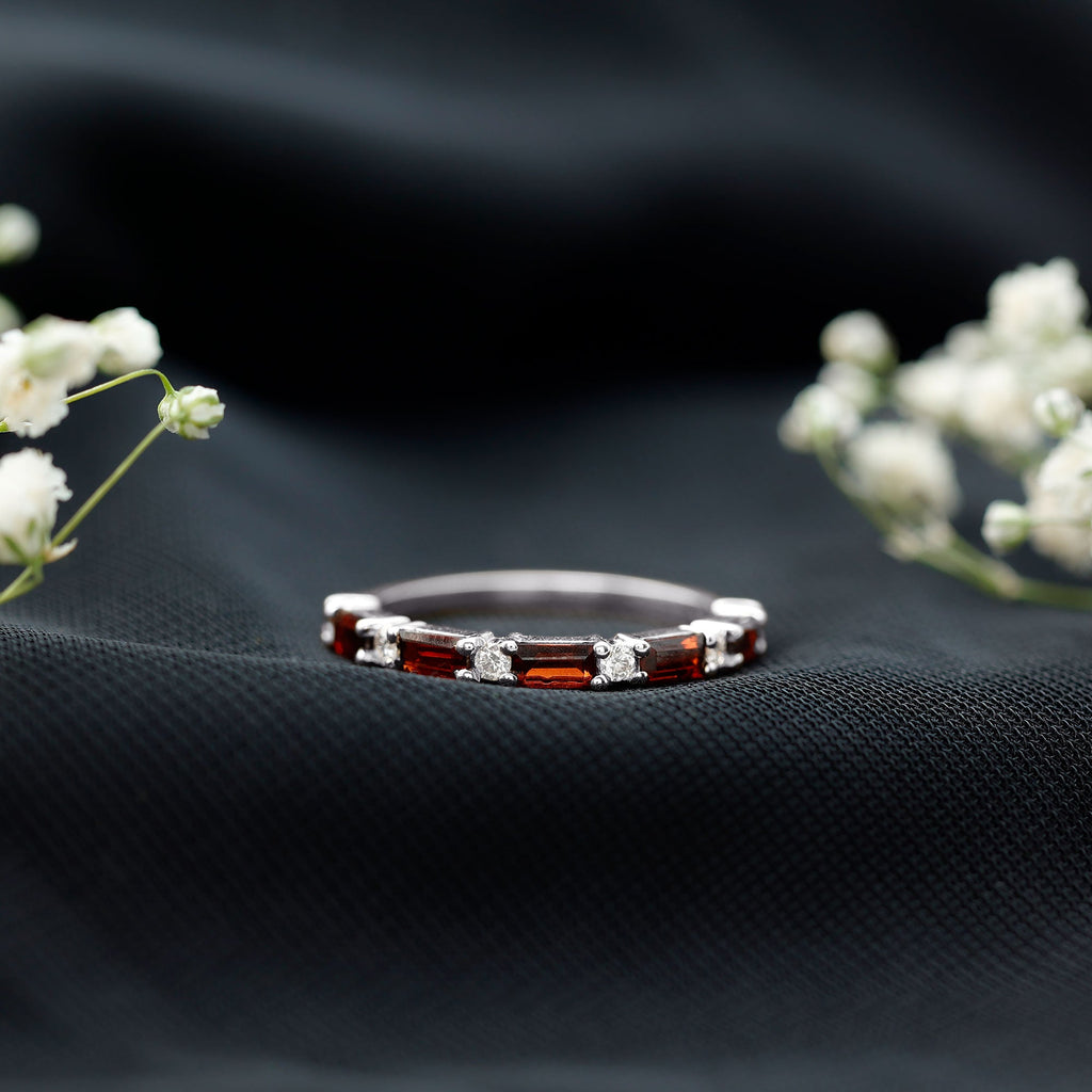 Natural Baguette Garnet Diamond Half Eternity Band With Certificate