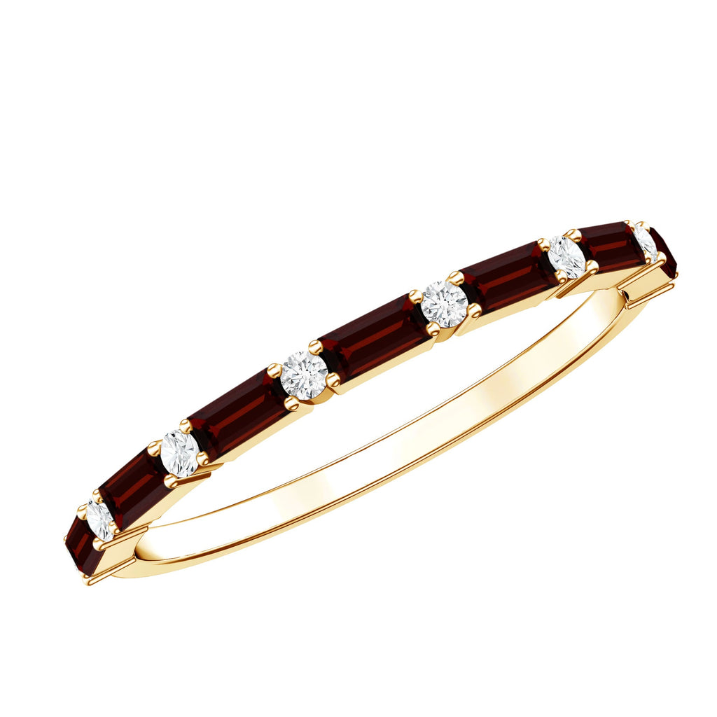 Natural Baguette Garnet Diamond Half Eternity Band With Certificate