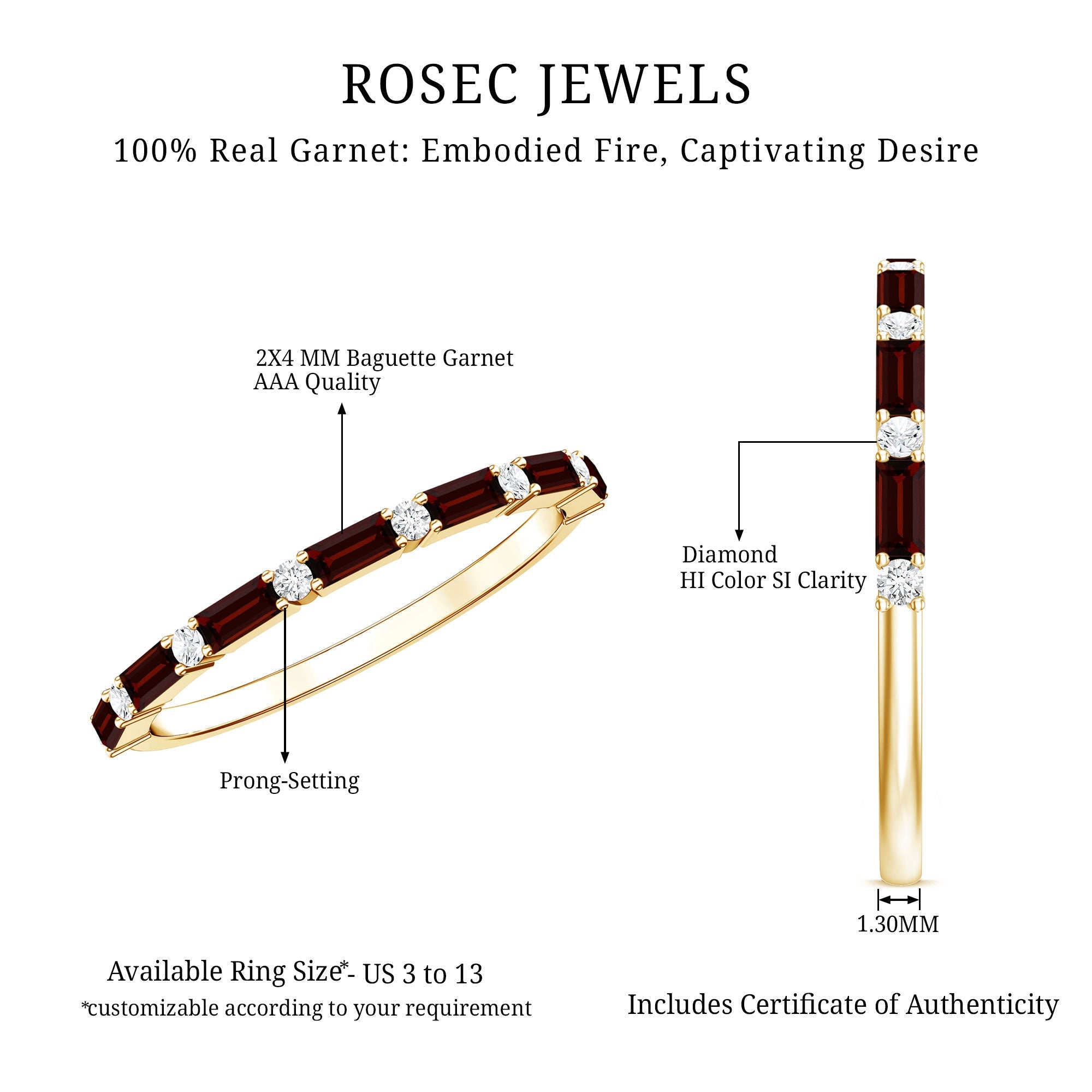 Natural Baguette Garnet Diamond Half Eternity Band With Certificate