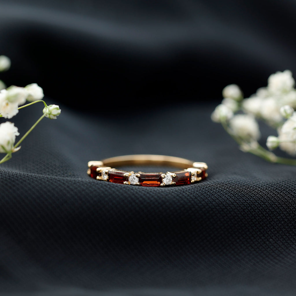 Natural Baguette Garnet Diamond Half Eternity Band With Certificate