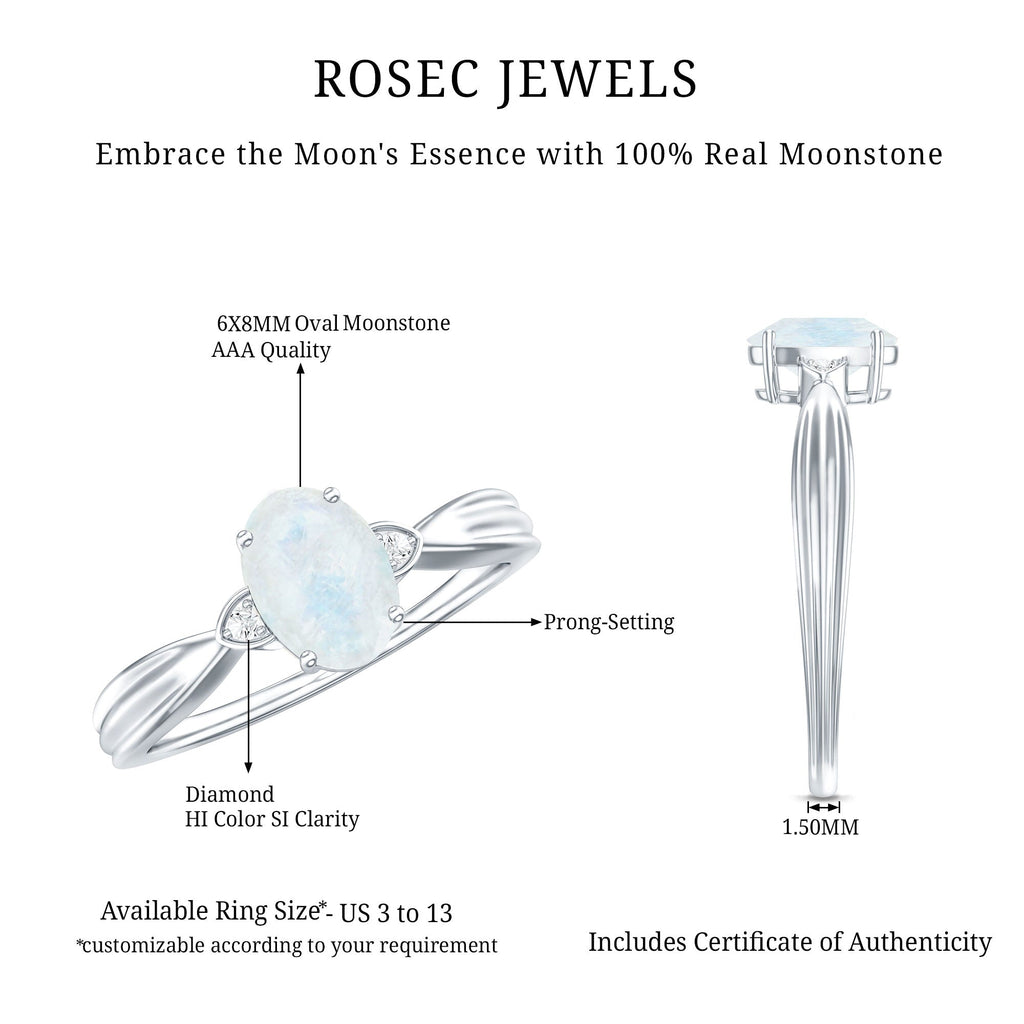 0.6 Carat Oval Cut Moonstone Solitaire Ring with Diamond