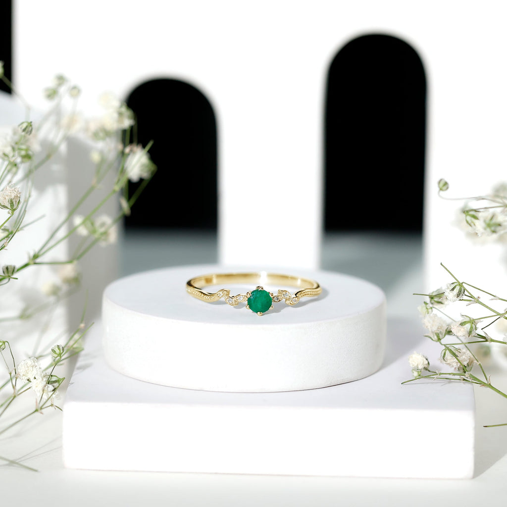 Nature Inspired Emerald Promise Ring with Diamond