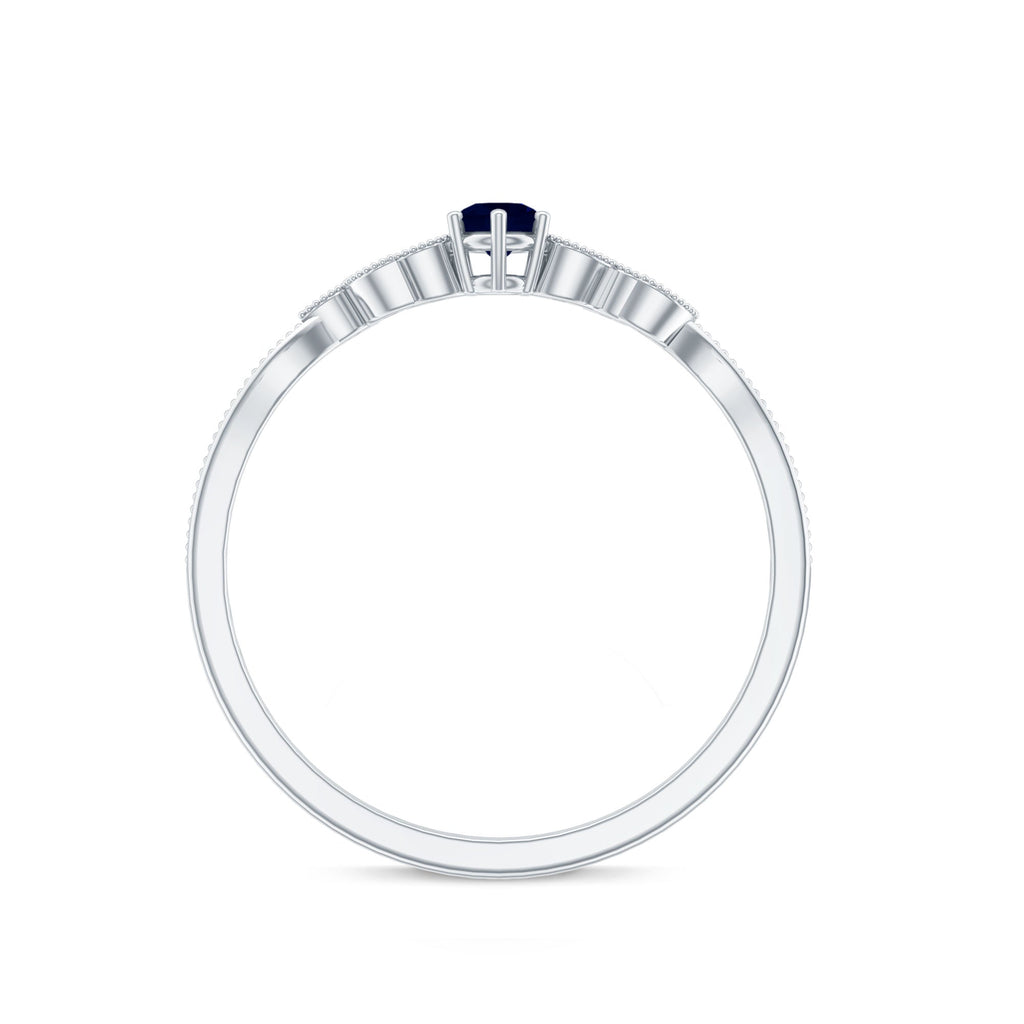 Minimalist Blue Sapphire and Diamond Leaf Promise Ring with Certificate