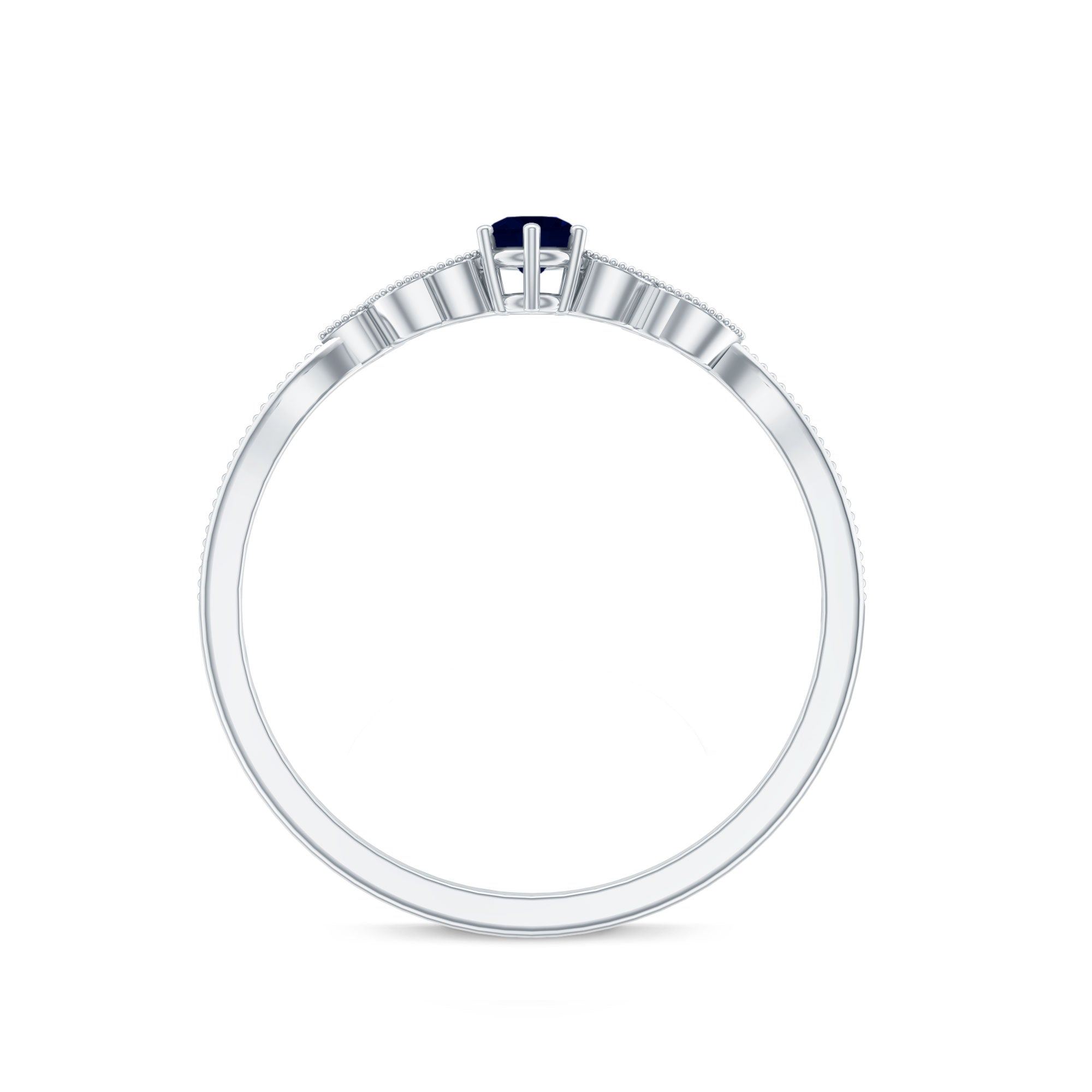 Minimalist Blue Sapphire and Diamond Leaf Promise Ring with Certificate