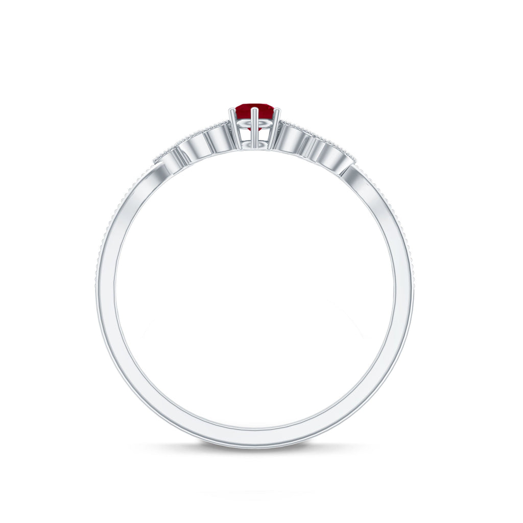 Certified Ruby and Diamond Leaf Branch Promise Ring