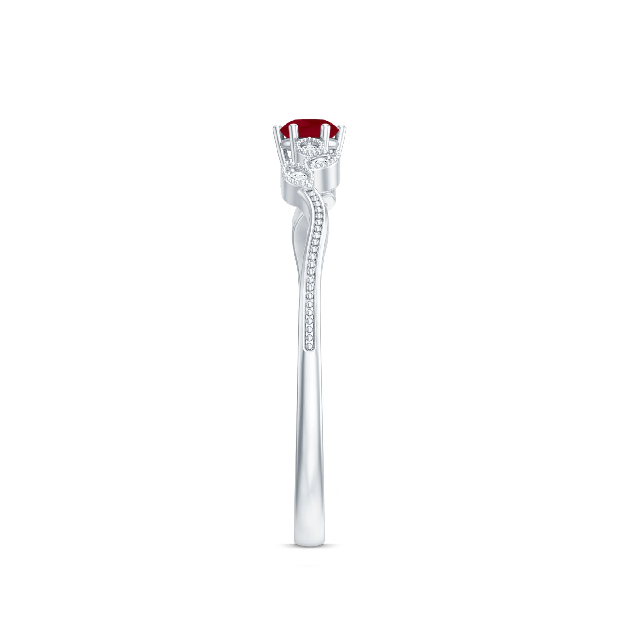 Certified Ruby and Diamond Leaf Branch Promise Ring