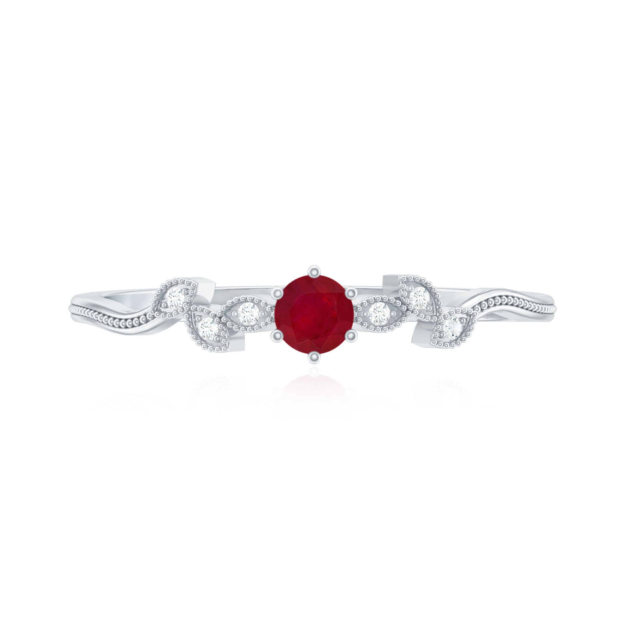Certified Ruby and Diamond Leaf Branch Promise Ring
