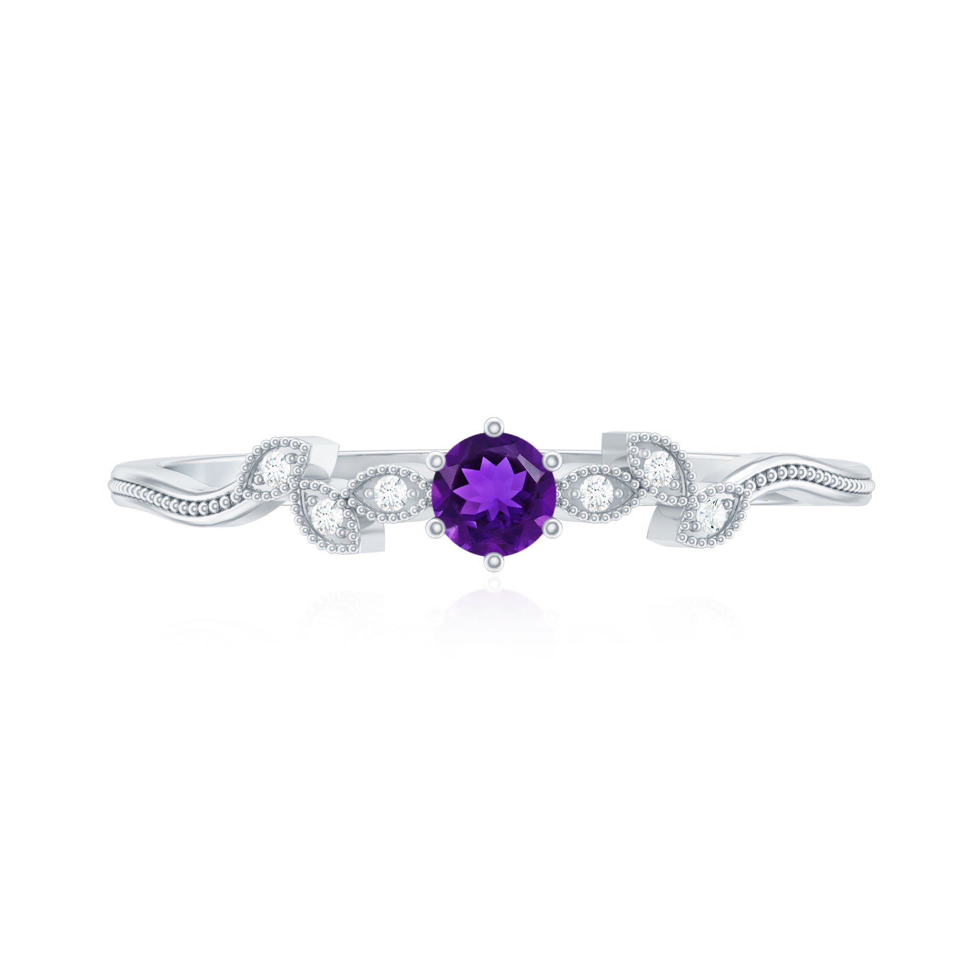 Nature Inspired Amethyst Promise Ring with Diamond