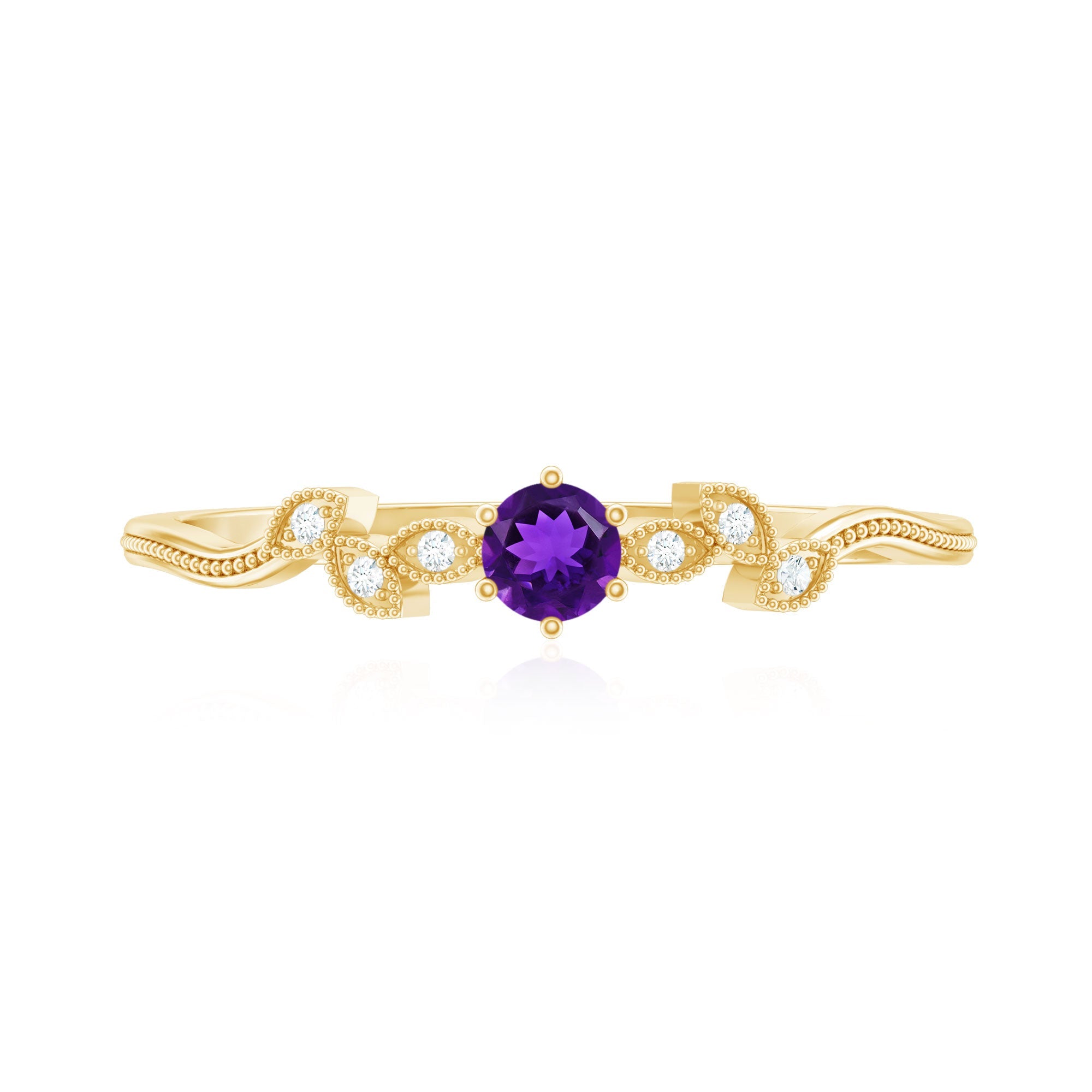 Nature Inspired Amethyst Promise Ring with Diamond