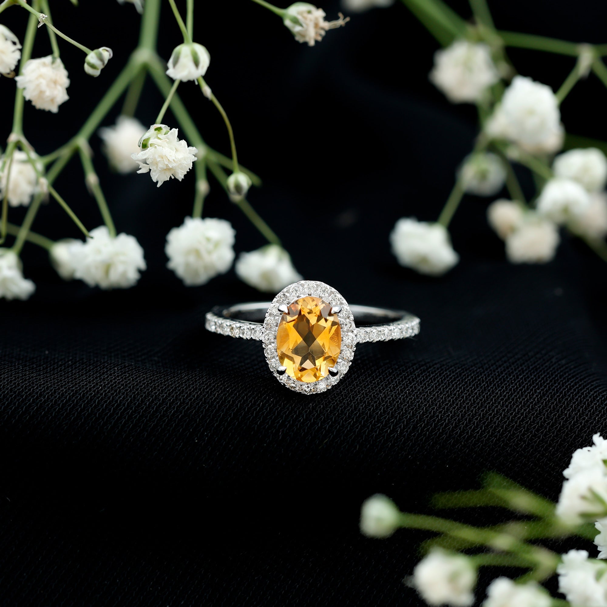 Certified Real 1 Carat Citrine Oval Engagement Ring with Diamond Halo