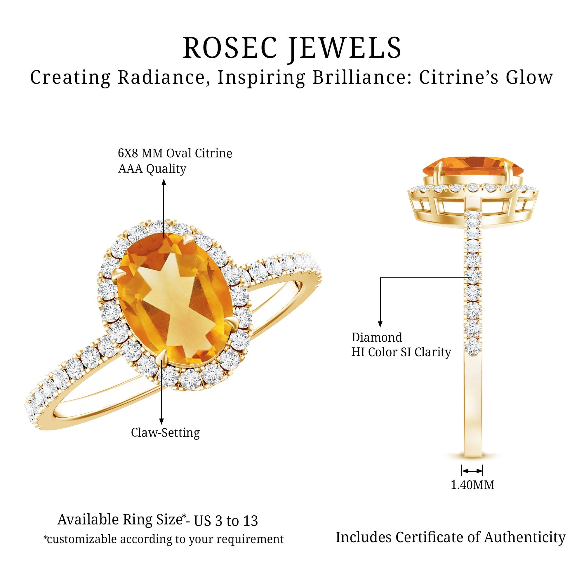 Certified Real 1 Carat Citrine Oval Engagement Ring with Diamond Halo
