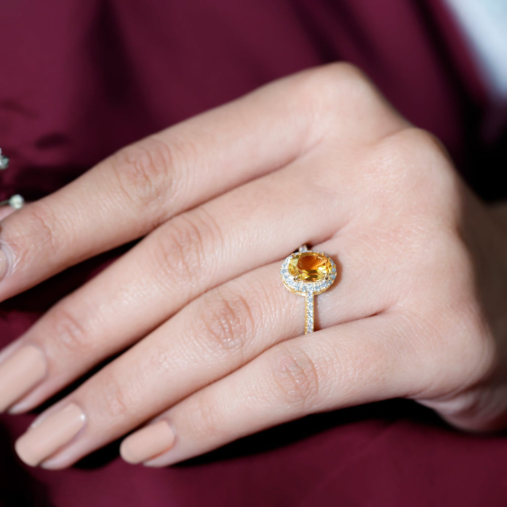 Certified Real 1 Carat Citrine Oval Engagement Ring with Diamond Halo