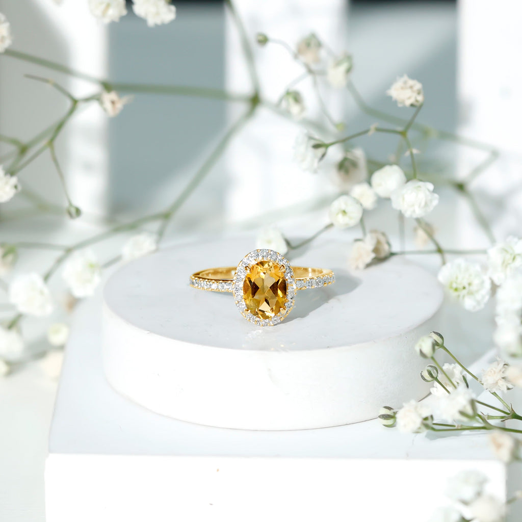 Certified Real 1 Carat Citrine Oval Engagement Ring with Diamond Halo