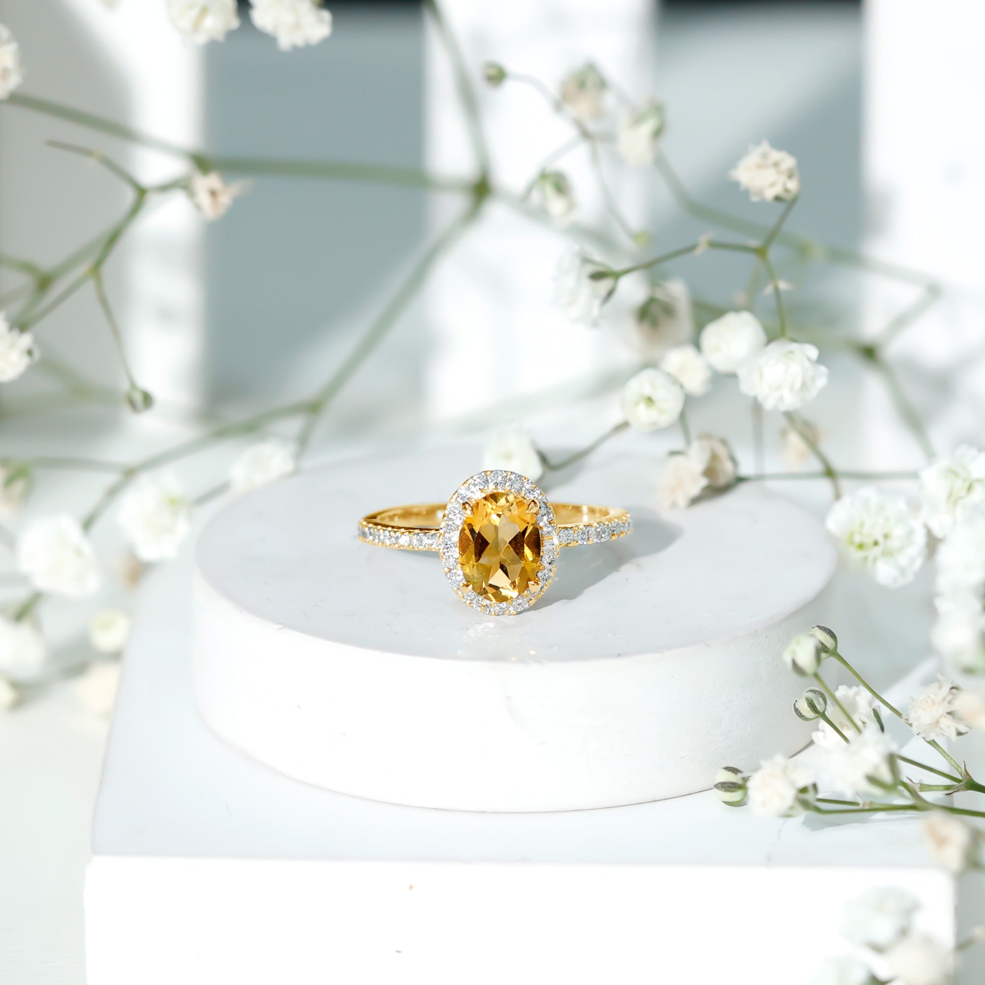 Certified Real 1 Carat Citrine Oval Engagement Ring with Diamond Halo