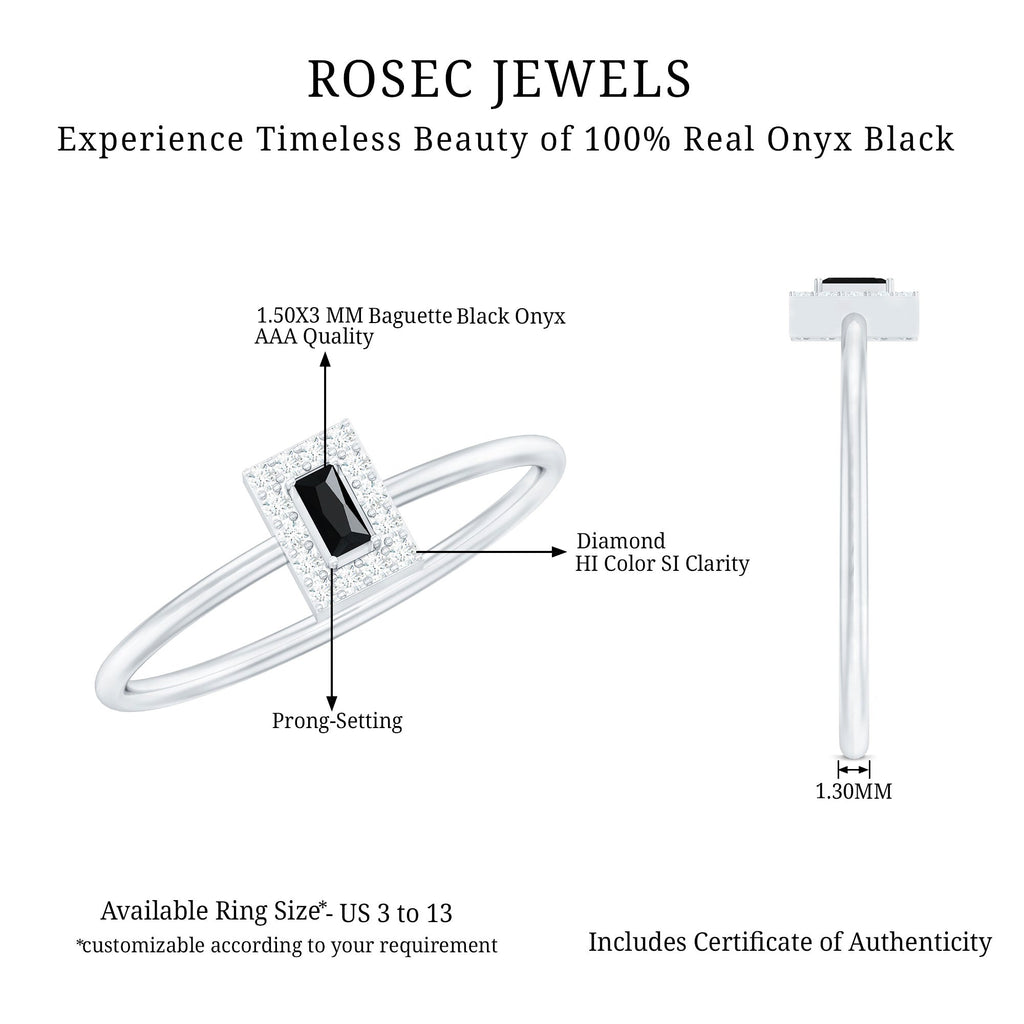 Minimalist Black Onyx and Diamond Halo Promise Ring