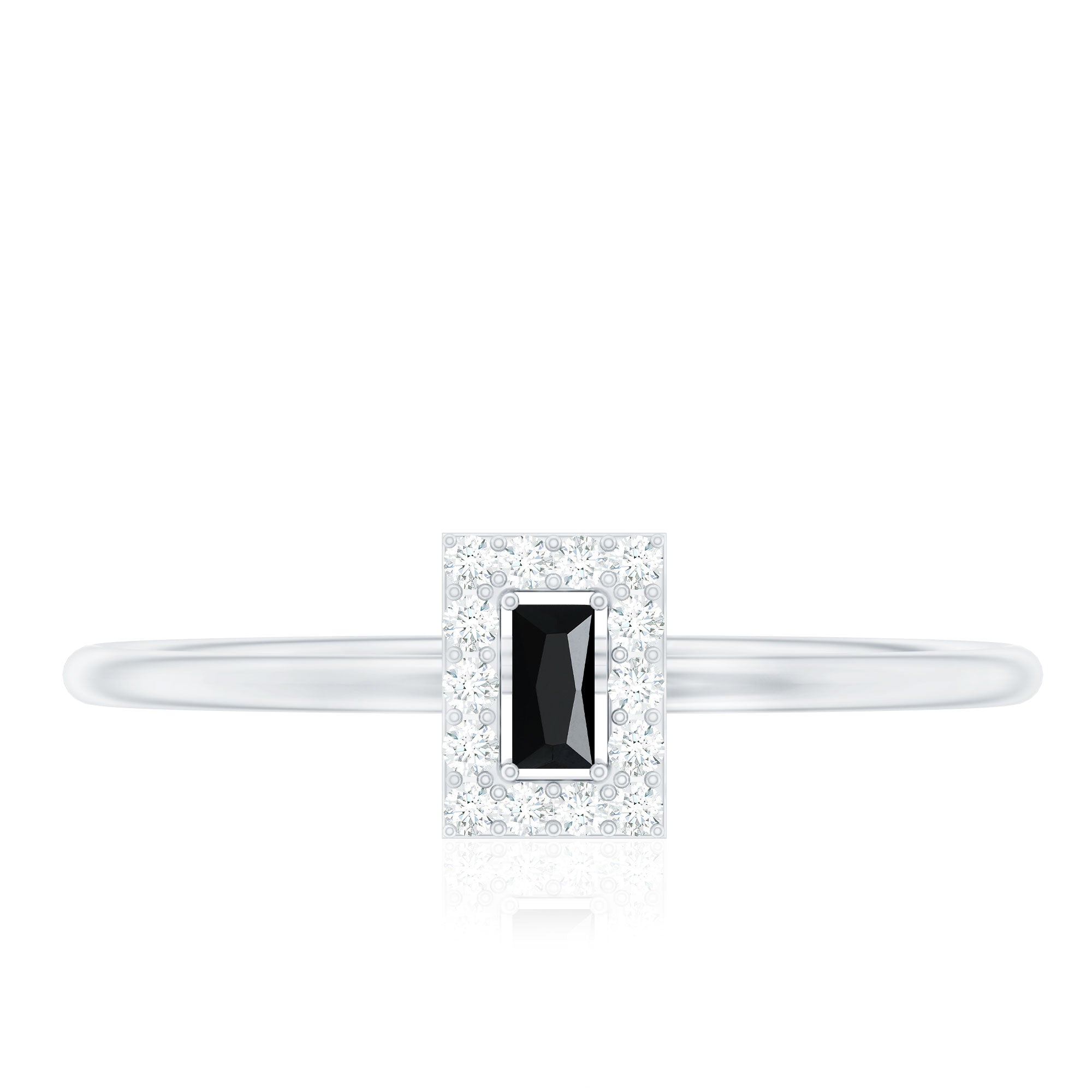 Minimalist Black Onyx and Diamond Halo Promise Ring