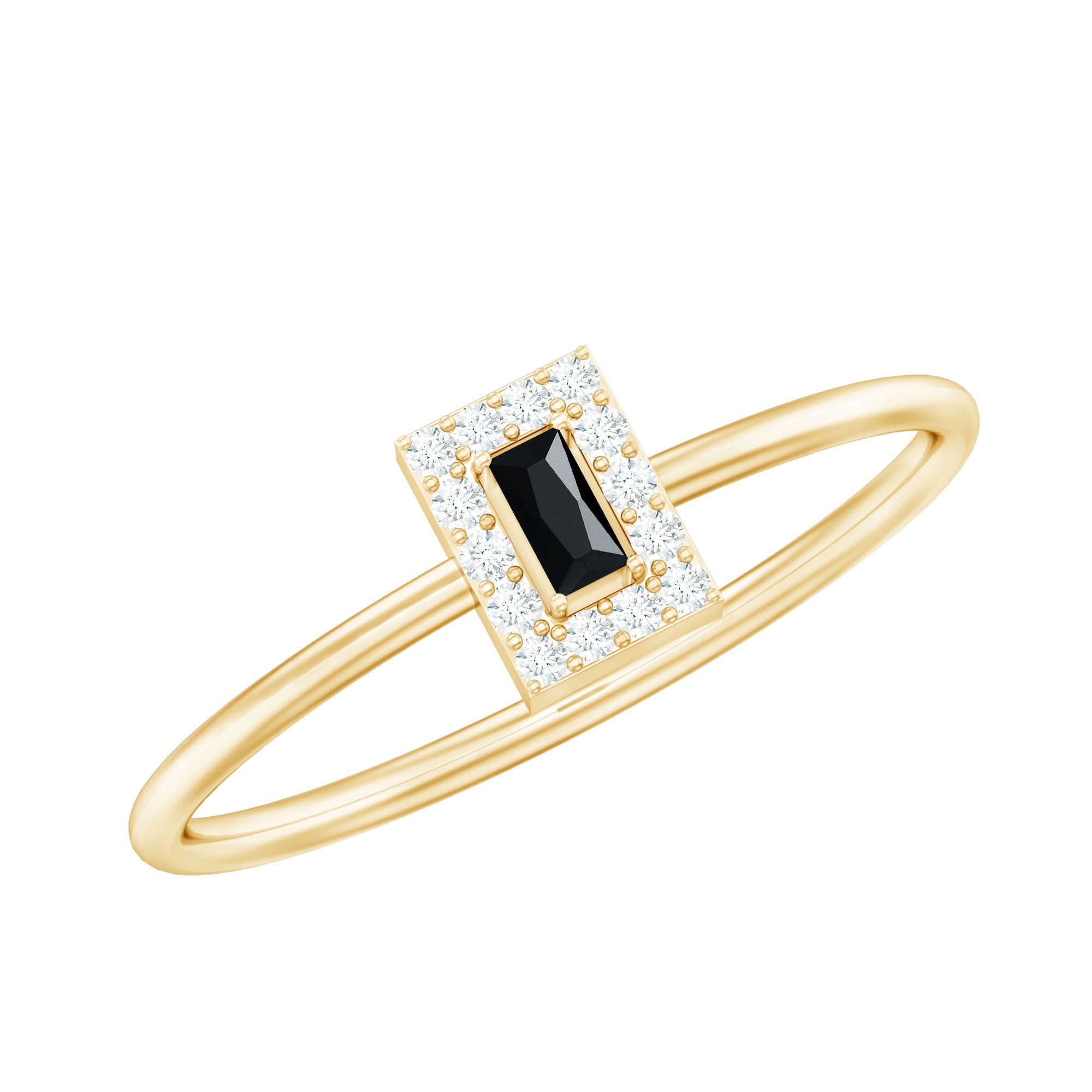 Minimalist Black Onyx and Diamond Halo Promise Ring