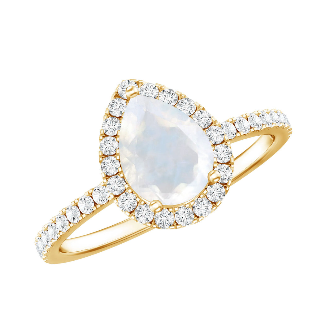 0.8 Carat Pear Cut Moonstone Engagement Ring with Diamond Accent