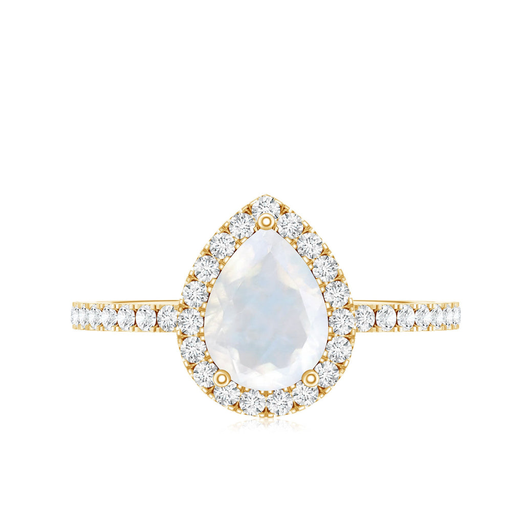 0.8 Carat Pear Cut Moonstone Engagement Ring with Diamond Accent
