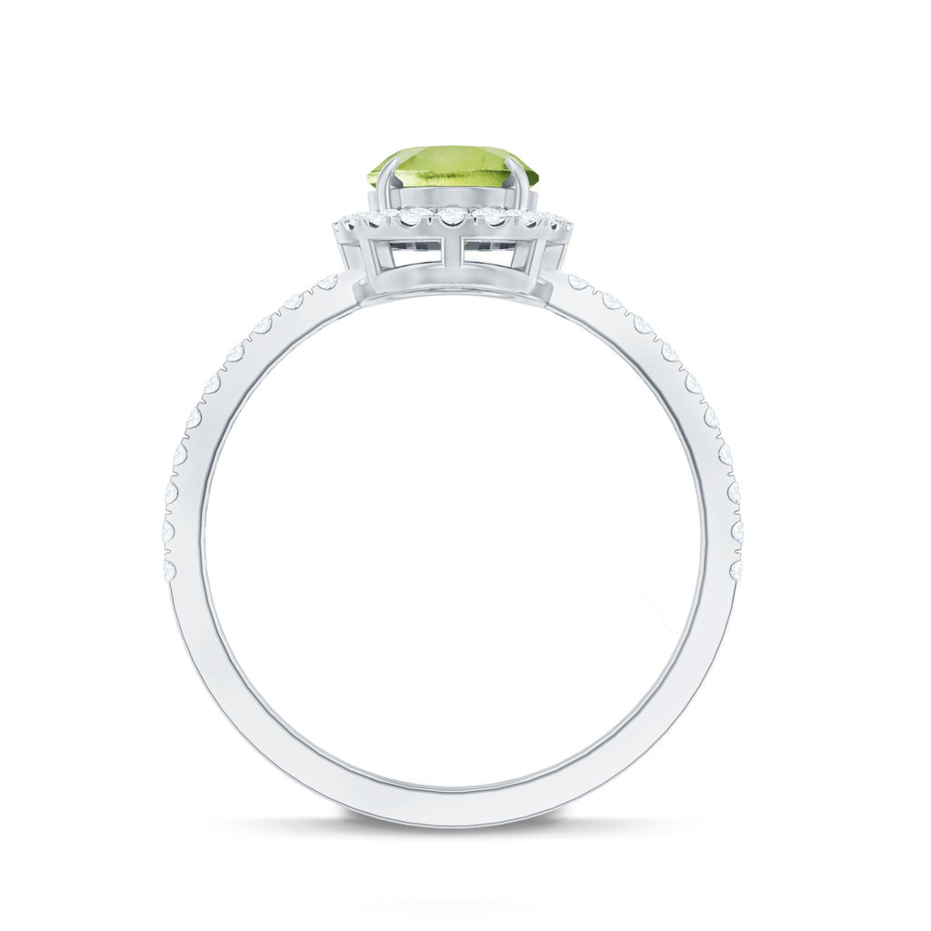 Natural 1 Carat Peridot Oval Engagement Ring with Diamond Halo