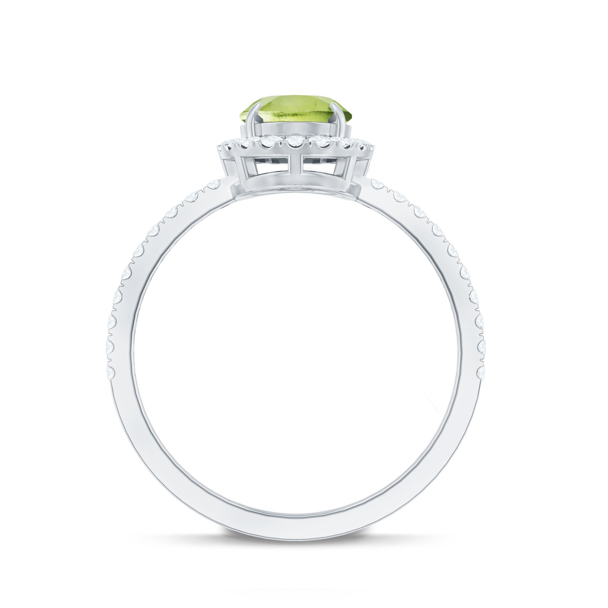 Natural 1 Carat Peridot Oval Engagement Ring with Diamond Halo