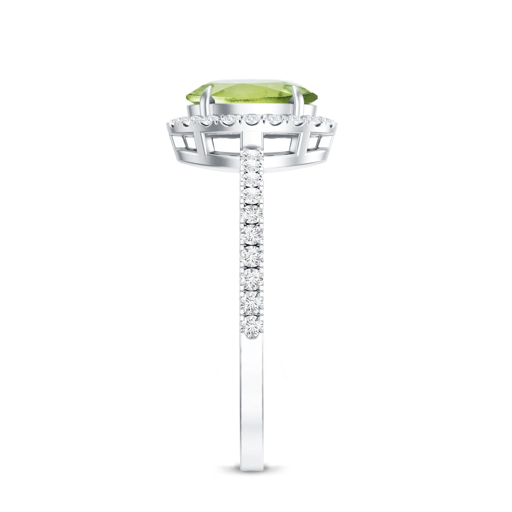 Natural 1 Carat Peridot Oval Engagement Ring with Diamond Halo