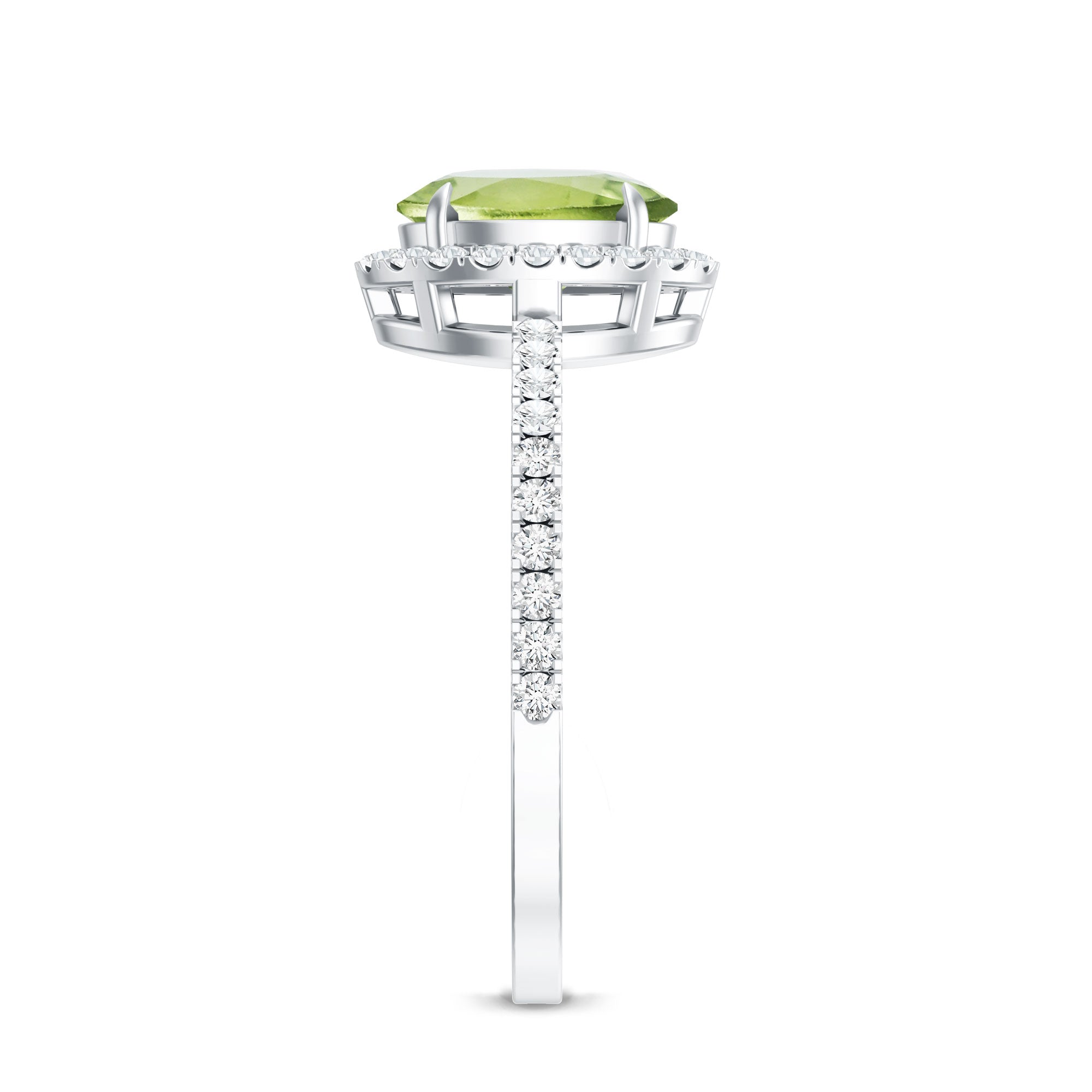 Natural 1 Carat Peridot Oval Engagement Ring with Diamond Halo