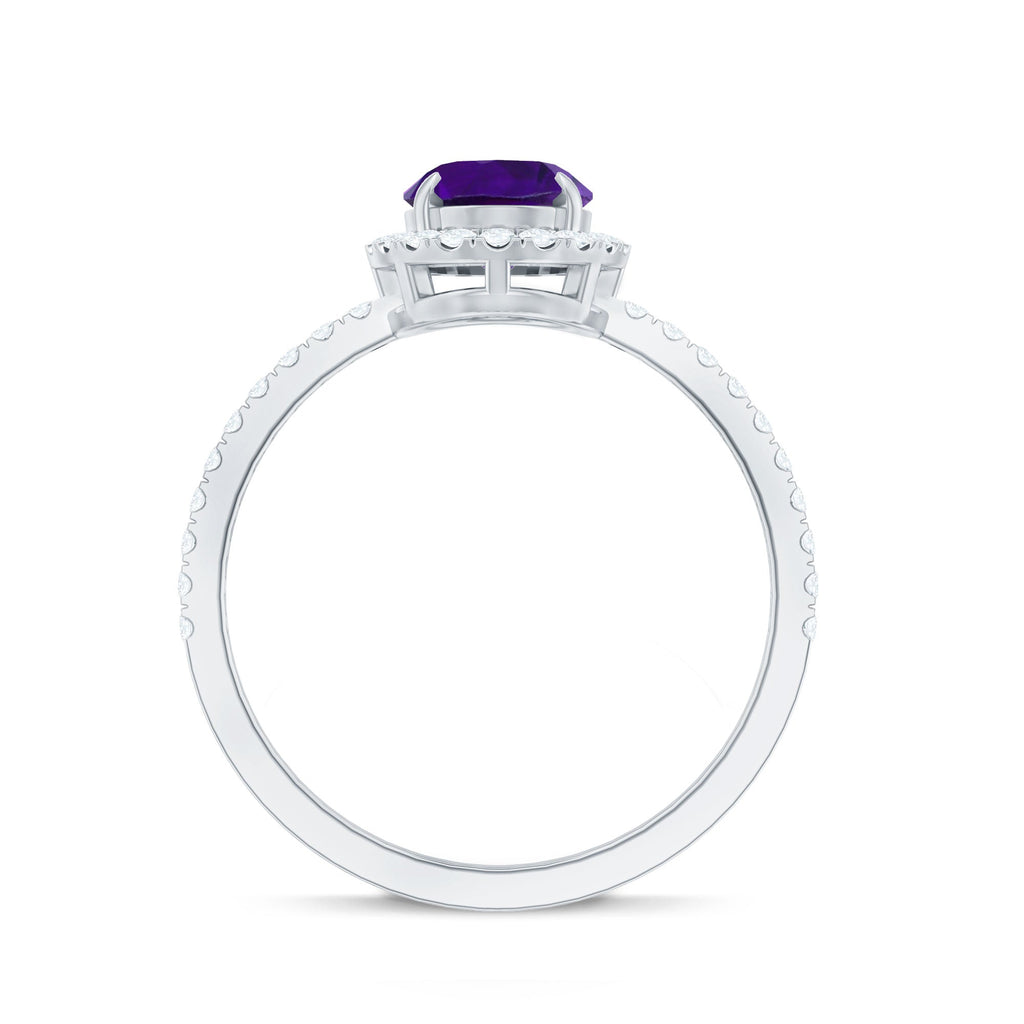 1 Carat Amethyst Oval Engagement Ring with Diamond Halo