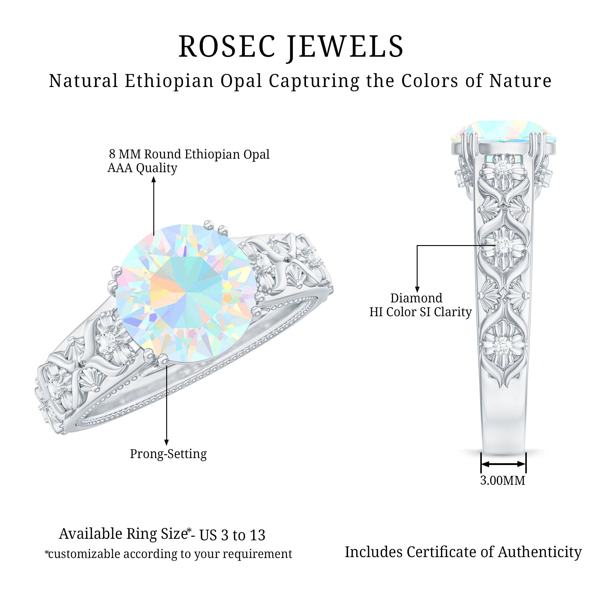 Nature Inspired 2 Carat Ethiopian Opal Engagement Ring with Diamond