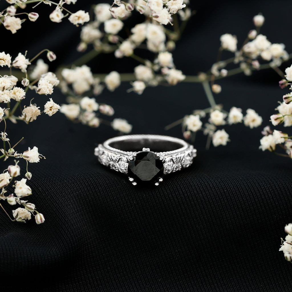 Nature Inspired 2 Carat Lab Grown Black and White Diamond Engagement Ring